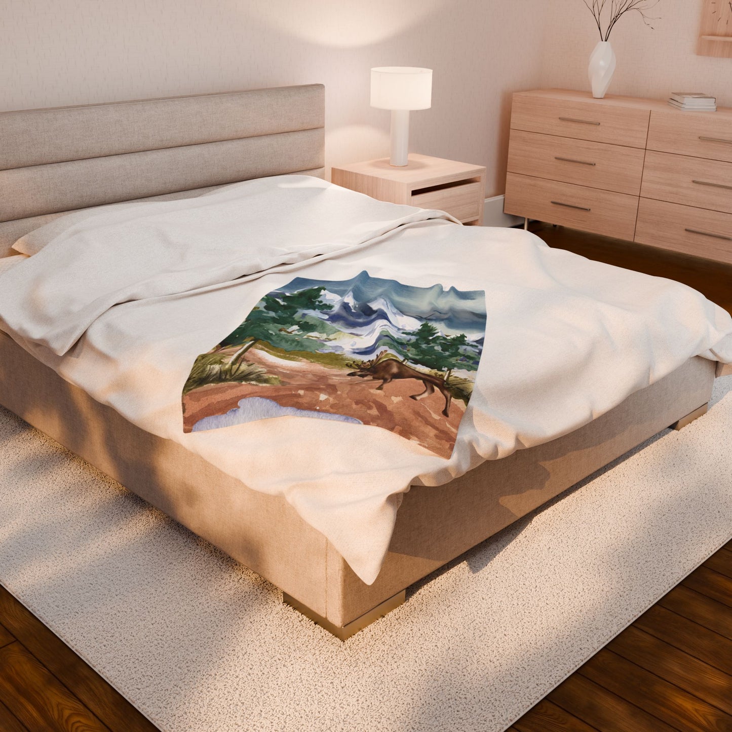 Moose in the Mountains—Nature Scenery (minky velveteen blanket)