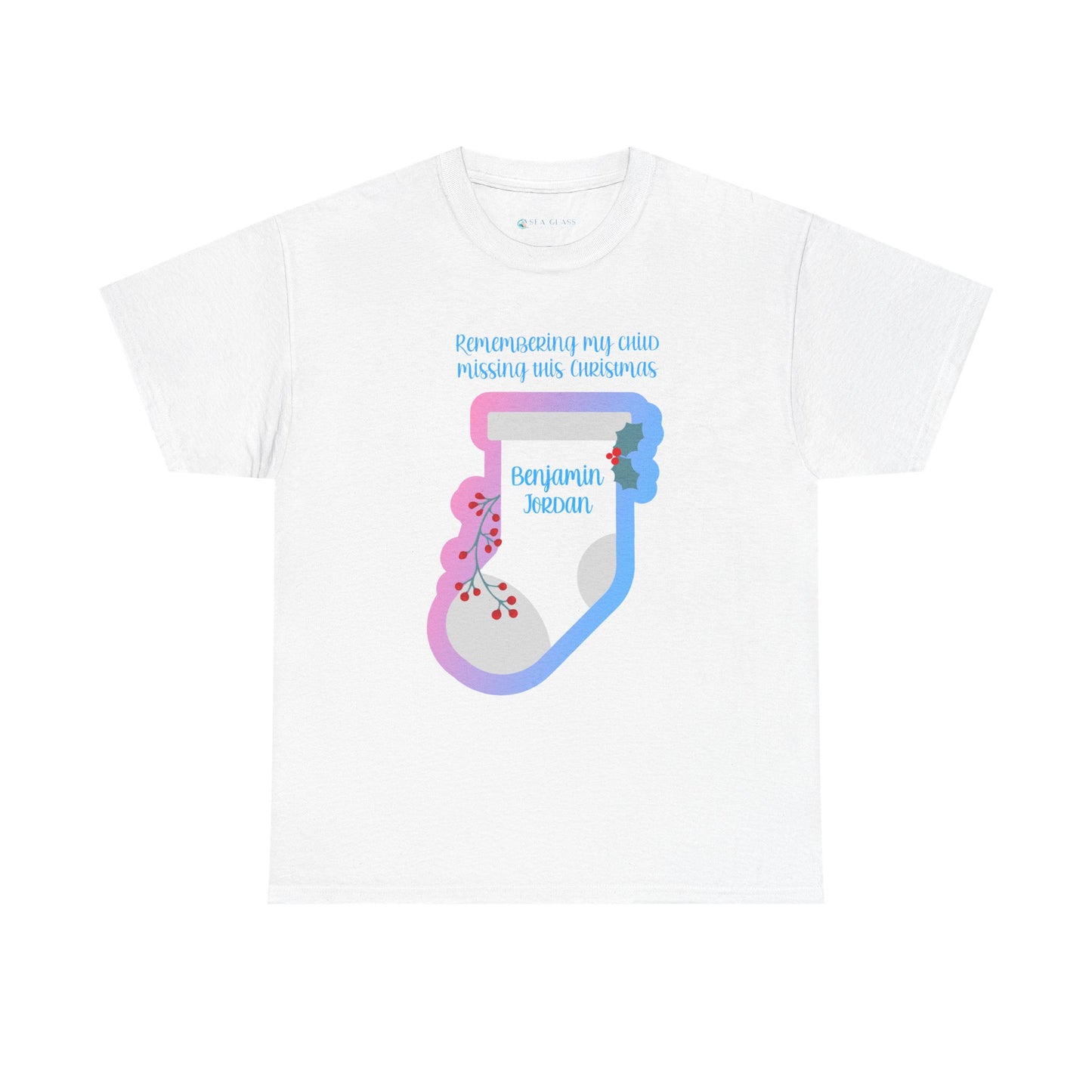 White Stocking Remembering my Child this Christmas; Personalize w/Name—Baby Loss Remembrance (unisex t-shirt)