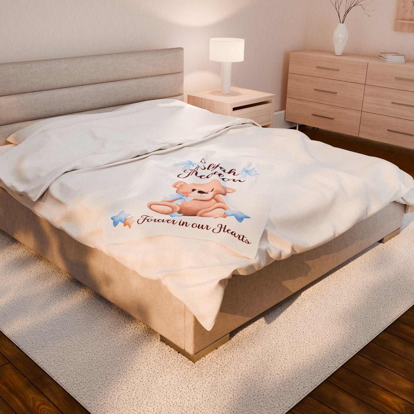 Teddy Bear Forever in our Hearts, Personalizable w/Name—Baby Loss Remembrance (minky velveteen blanket)