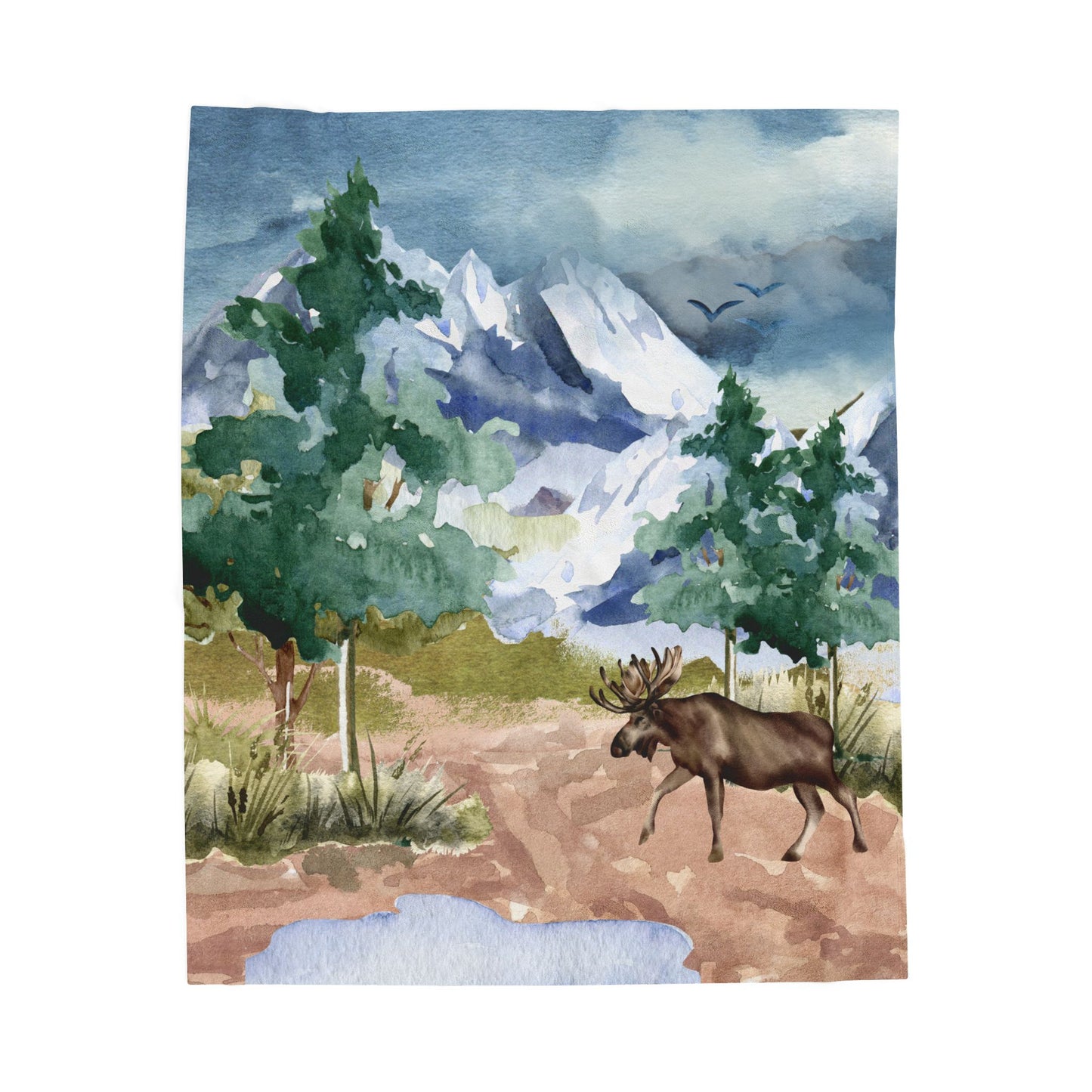 Moose in the Mountains—Nature Scenery (minky velveteen blanket)