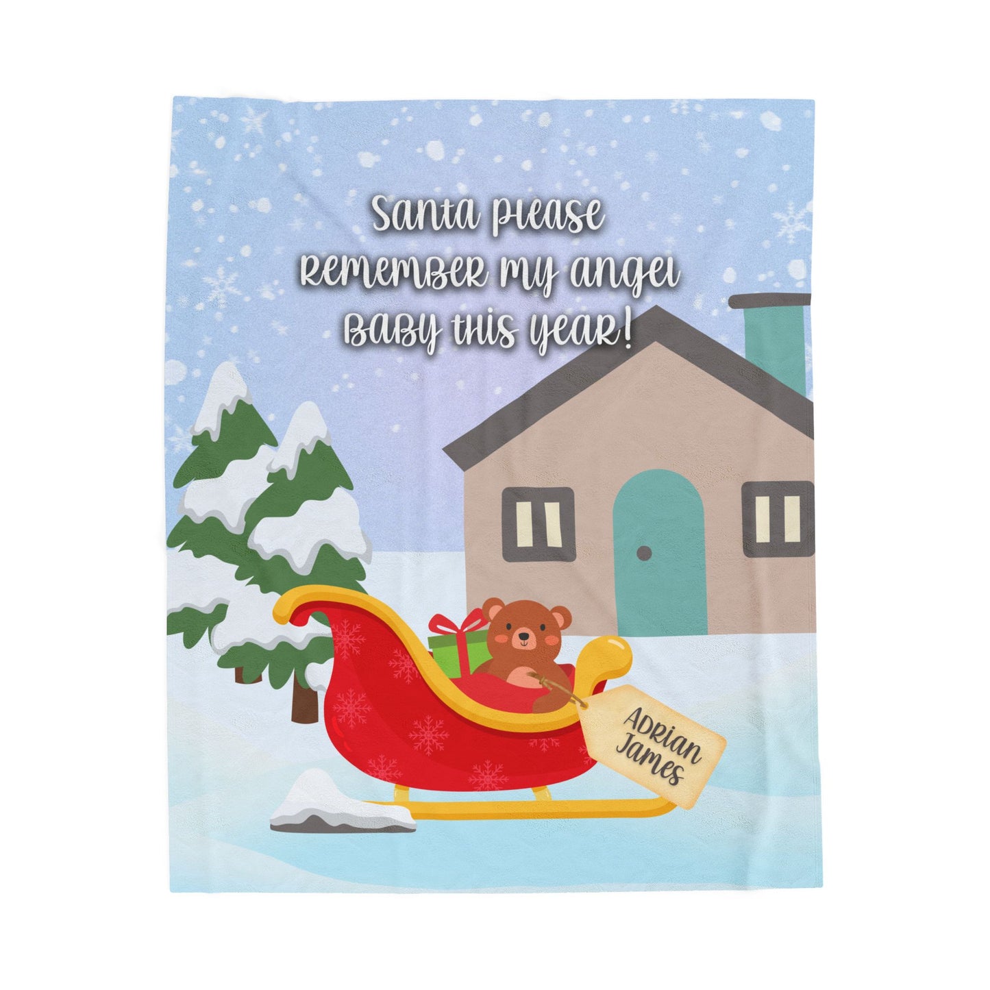 Santa please remember my angel baby w/Sleigh, Personalizable w/Name—Baby Loss Remembrance (minky velveteen blanket)