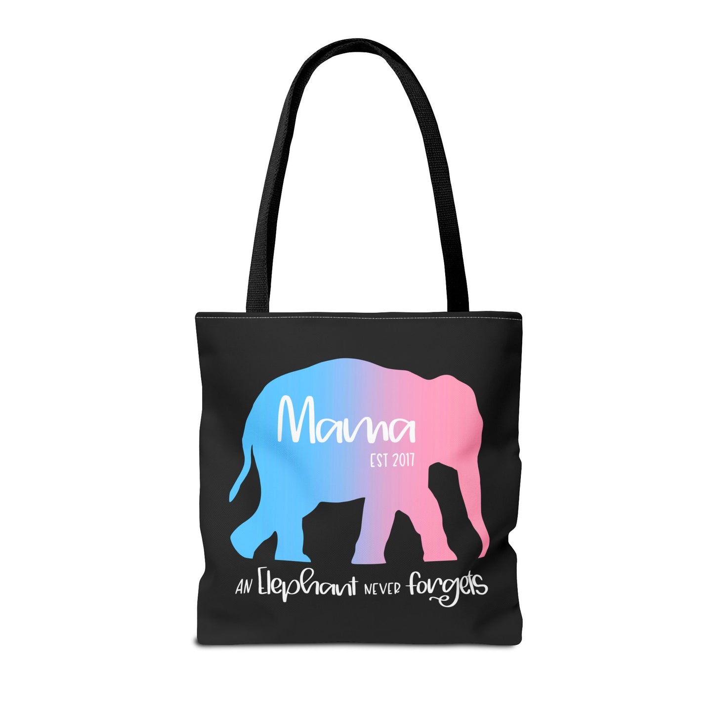 Mama/Papa Est Year Elephant Never Forgets—Baby Loss Remembrance (poly tote bag)