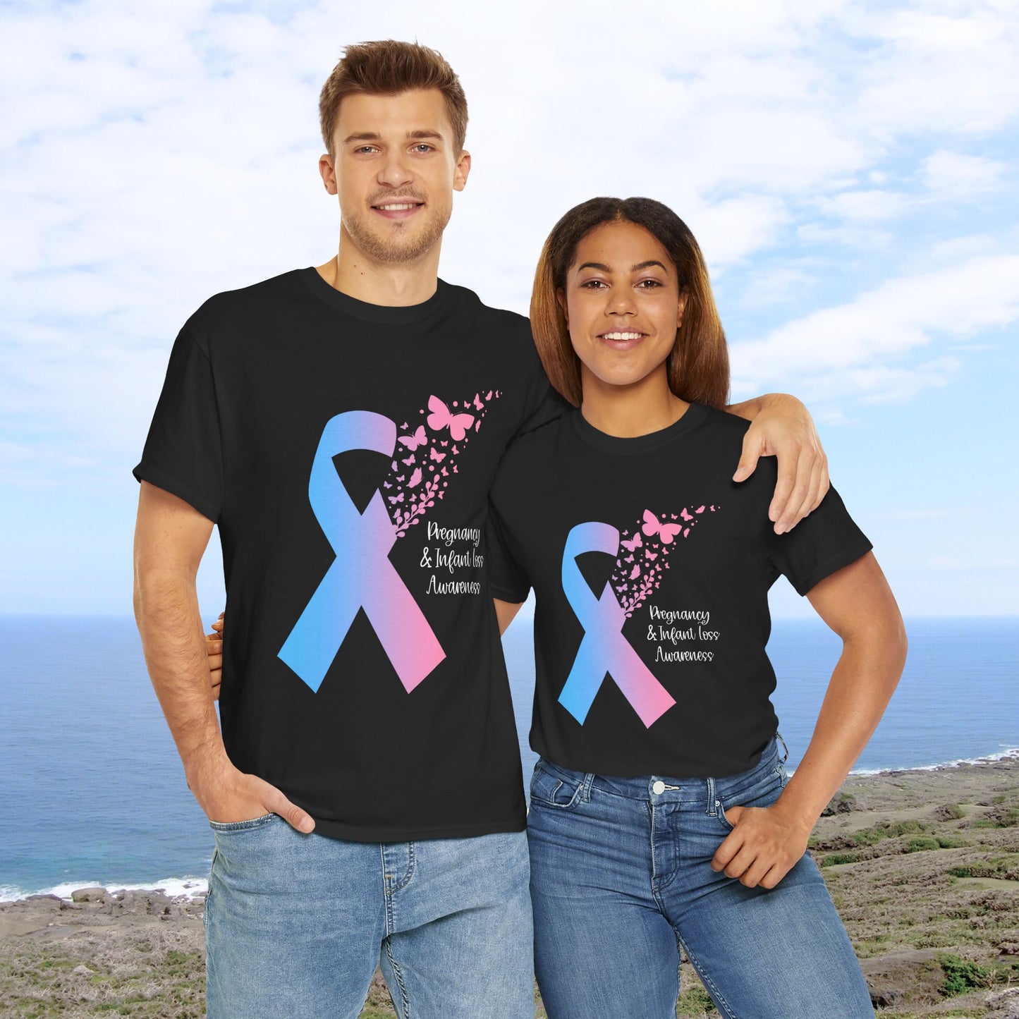 PAIL Awareness Ribbon with Butterflies—Baby Loss Awareness and Remembrance (unisex t-shirt)