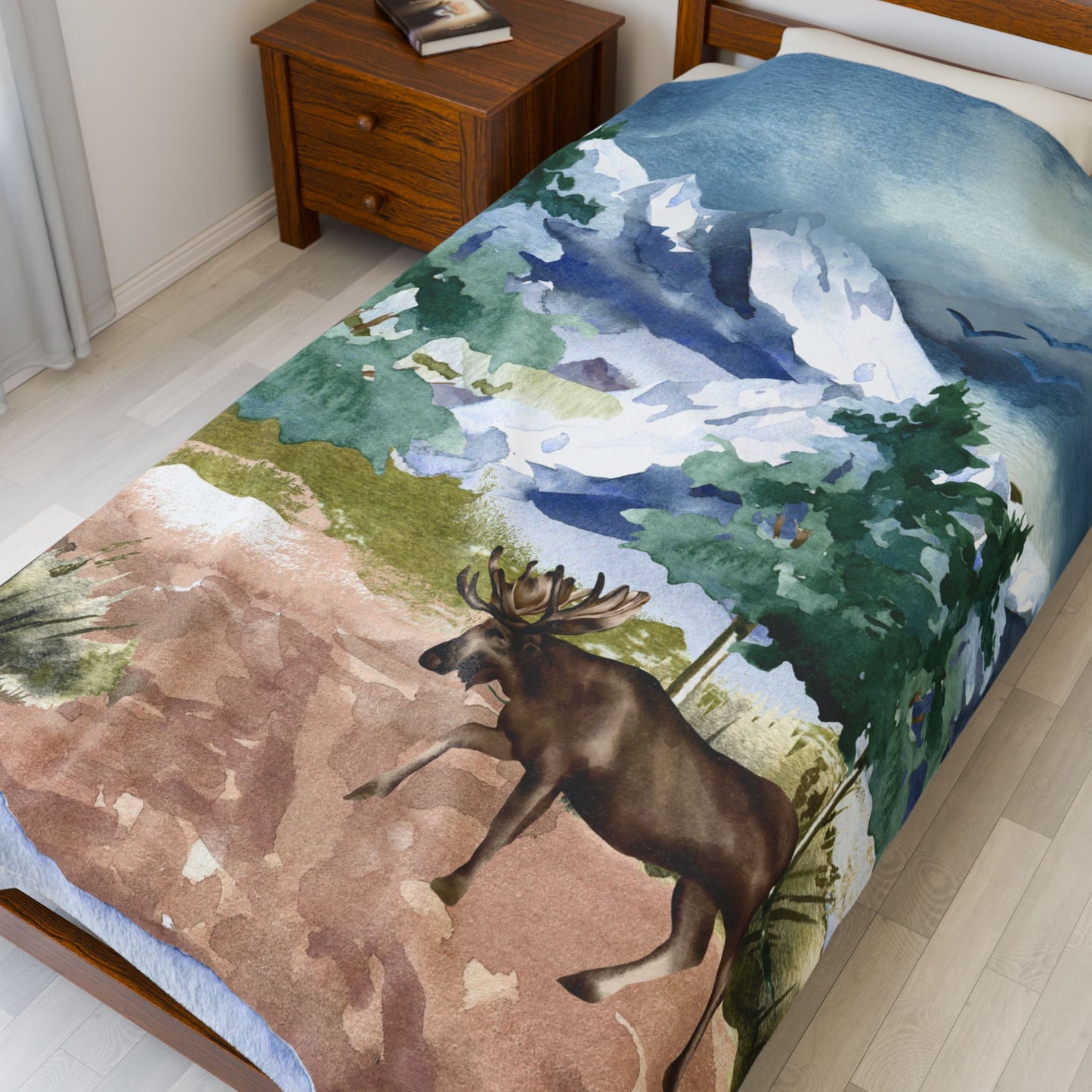 Moose in the Mountains—Nature Scenery (minky velveteen blanket)