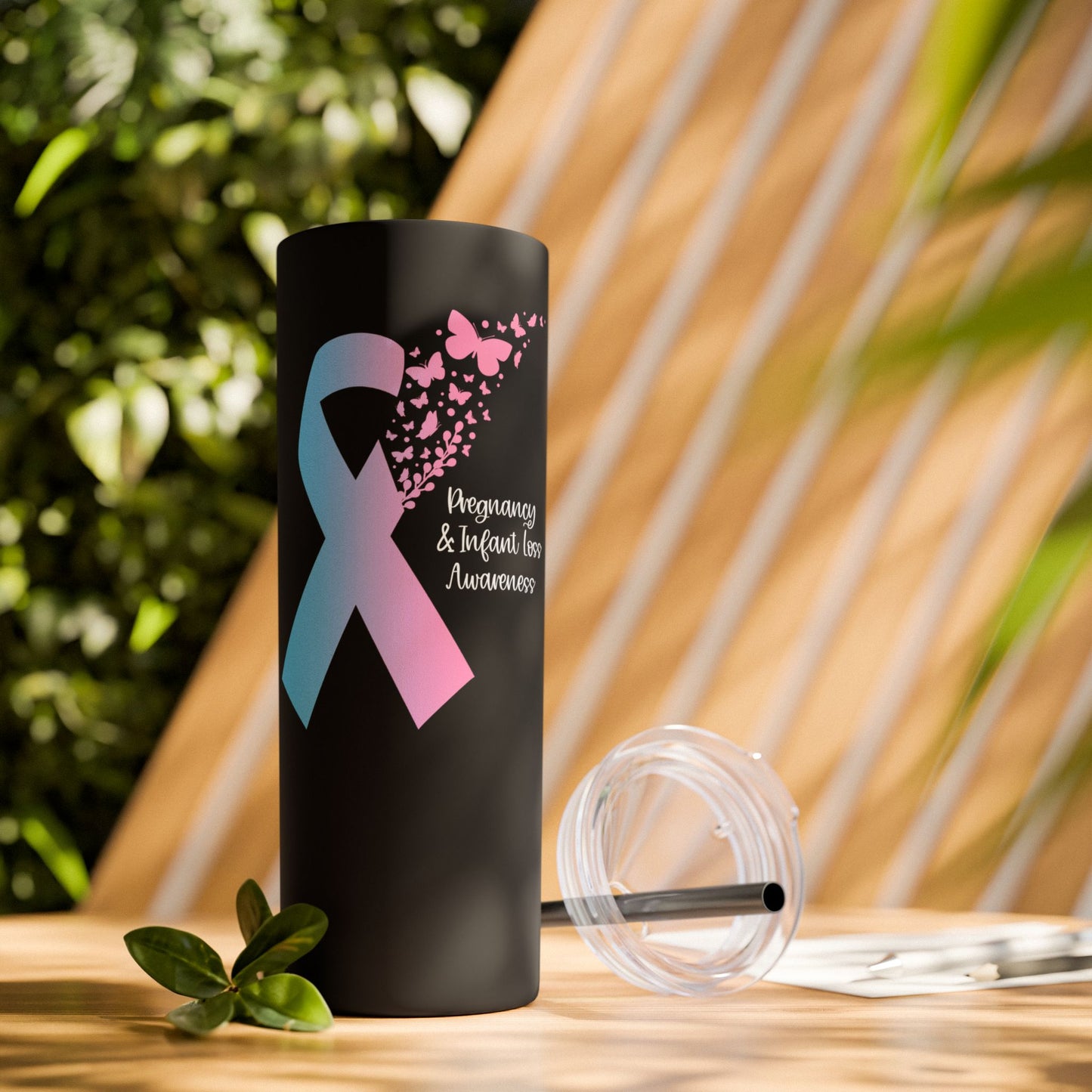 PAIL Awareness Ribbon with Butterflies—Baby Loss Awareness and Remembrance (stainless steel tumbler)