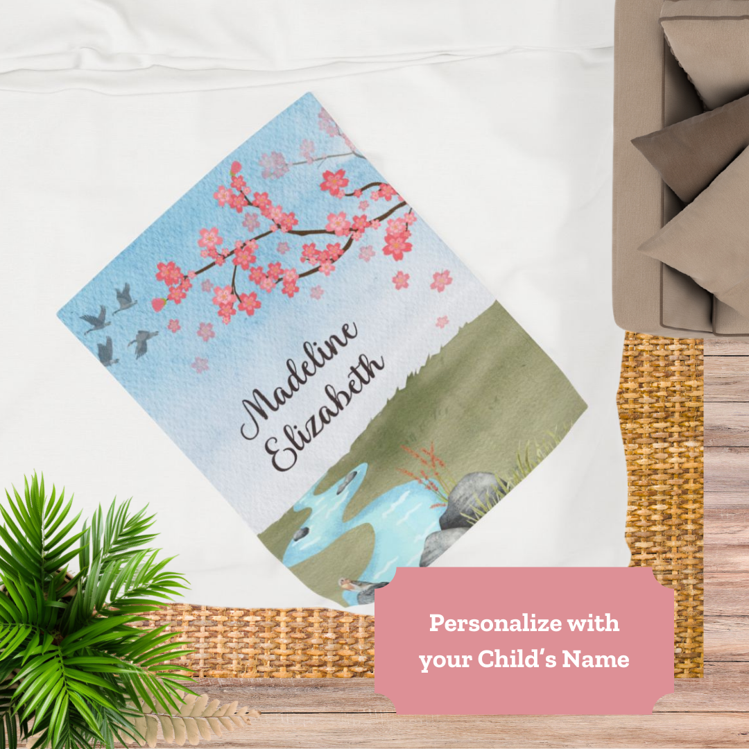 Cherry Blossoms Personalized w/Child's Name—Baby Loss Remembrance (minky velveteen blanket)