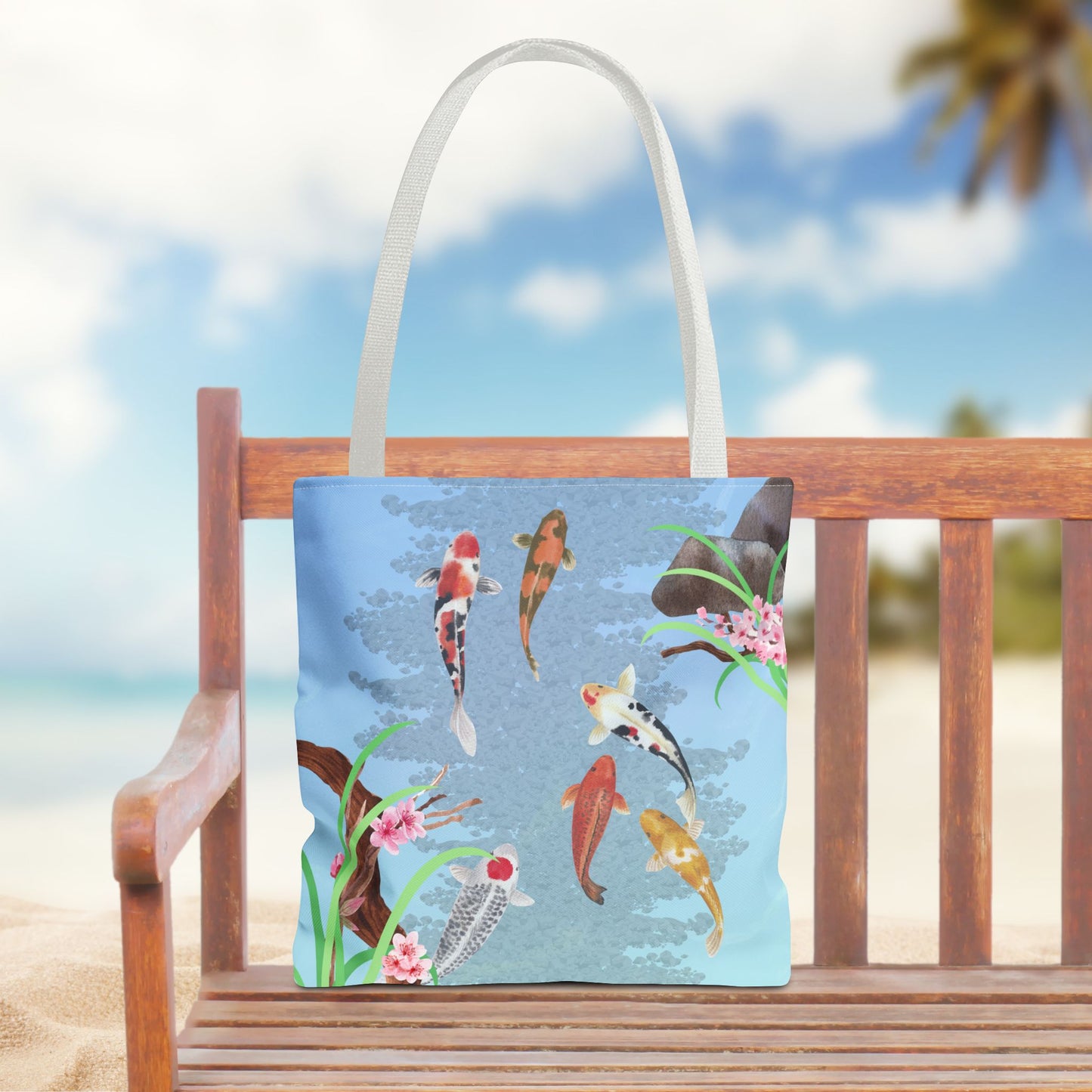 Koi Fish Swimming—Nature Scenery (poly tote bag)