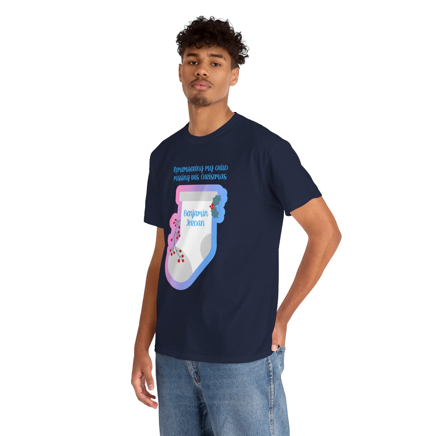 White Stocking Remembering my Child this Christmas; Personalize w/Name—Baby Loss Remembrance (unisex t-shirt)