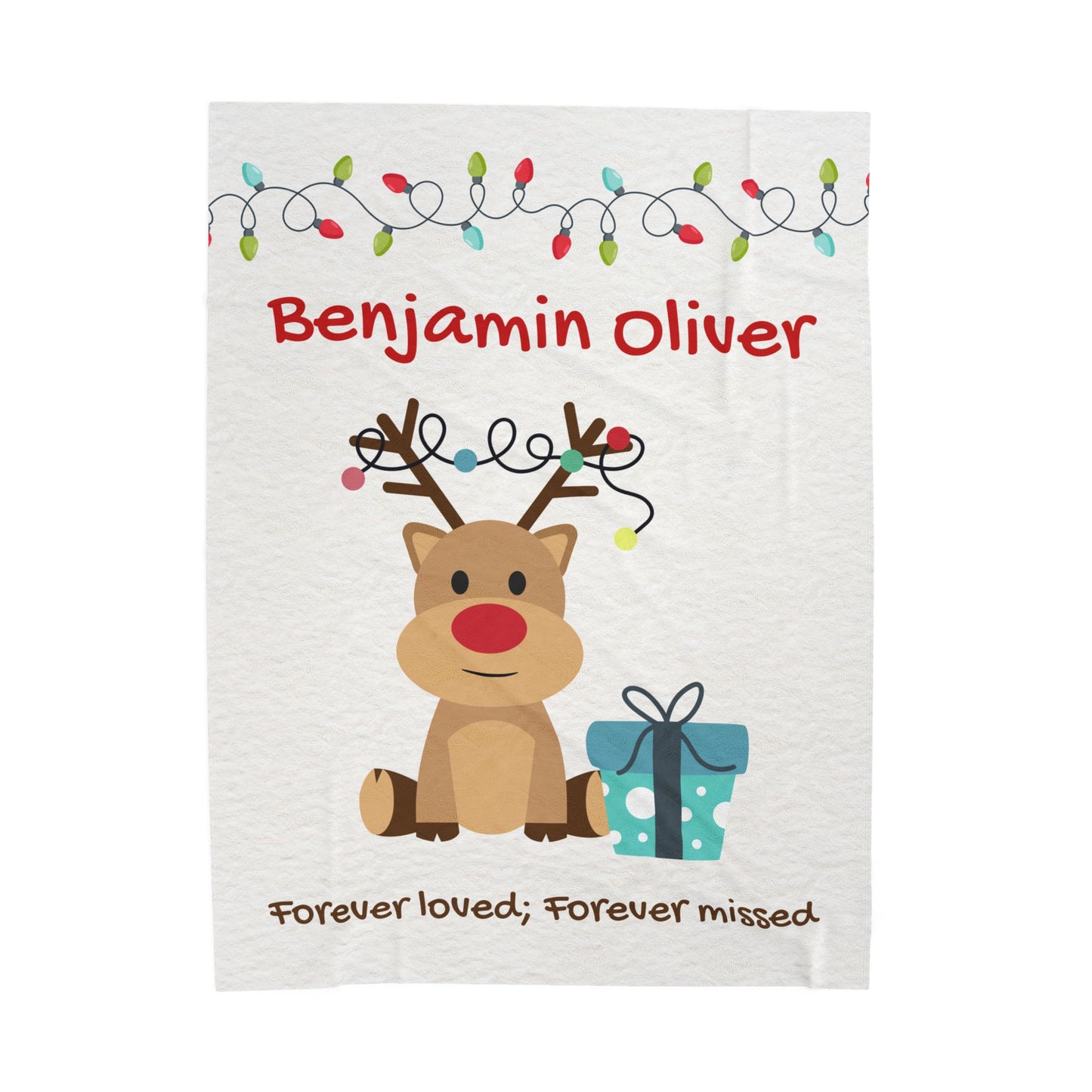 Reindeer Holidays Lights Personalizable w/Name—Baby Loss Remembrance (minky velveteen blanket)