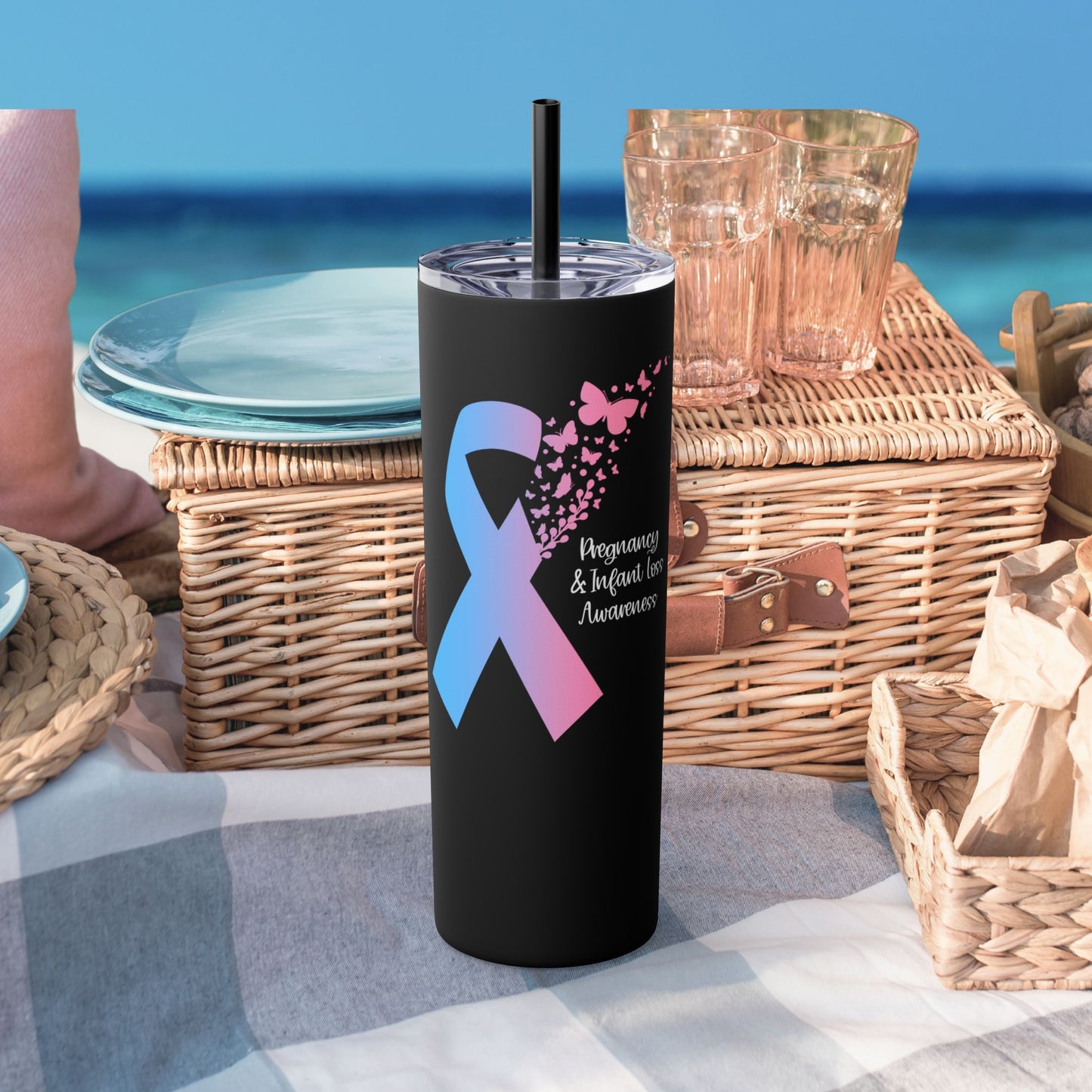 PAIL Awareness Ribbon with Butterflies—Baby Loss Awareness and Remembrance (stainless steel tumbler)