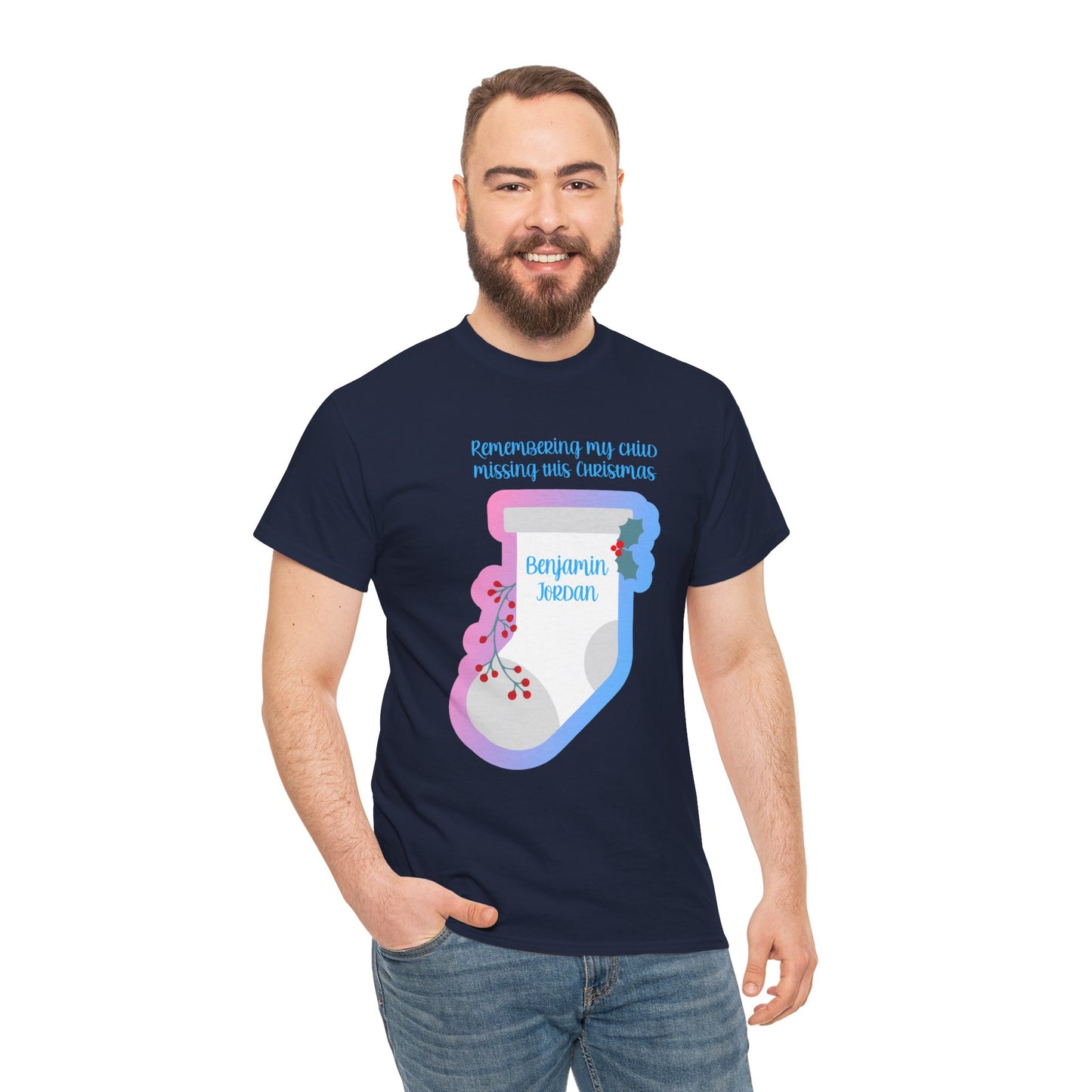 White Stocking Remembering my Child this Christmas; Personalize w/Name—Baby Loss Remembrance (unisex t-shirt)