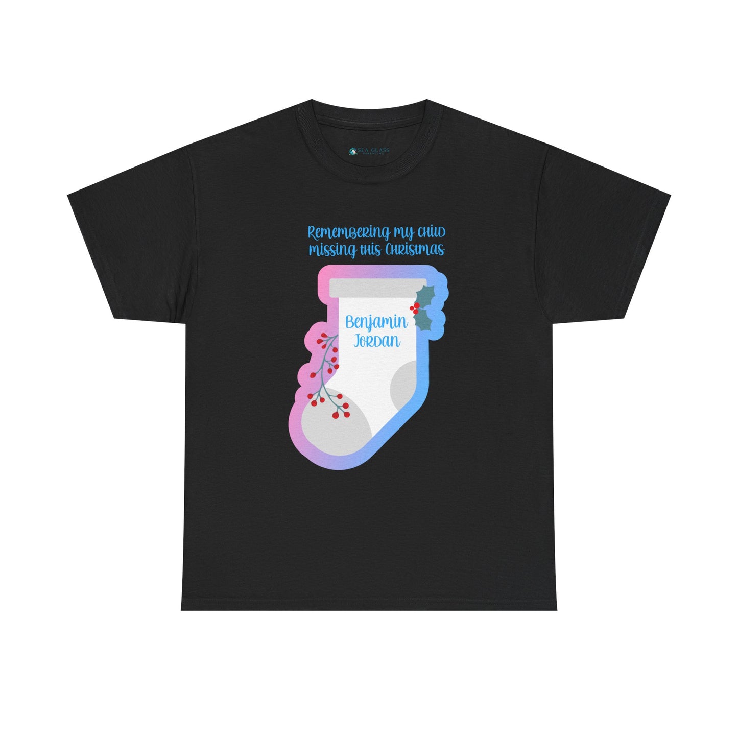 White Stocking Remembering my Child this Christmas; Personalize w/Name—Baby Loss Remembrance (unisex t-shirt)