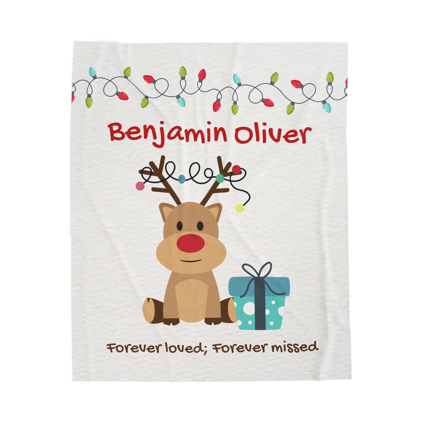 Reindeer Holidays Lights Personalizable w/Name—Baby Loss Remembrance (minky velveteen blanket)