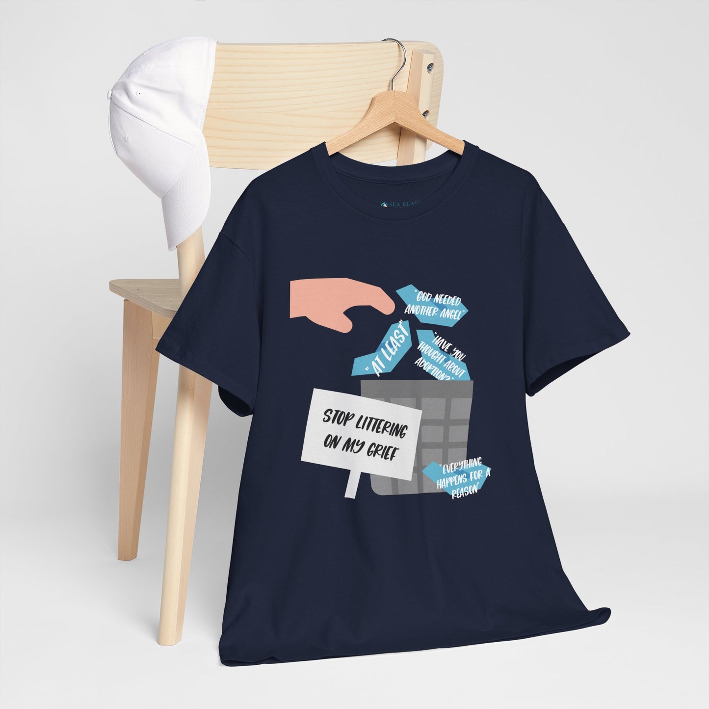 Platitudes in the Trash, Stop Littering on my Grief—Grief Awareness and Education (unisex t-shirt)
