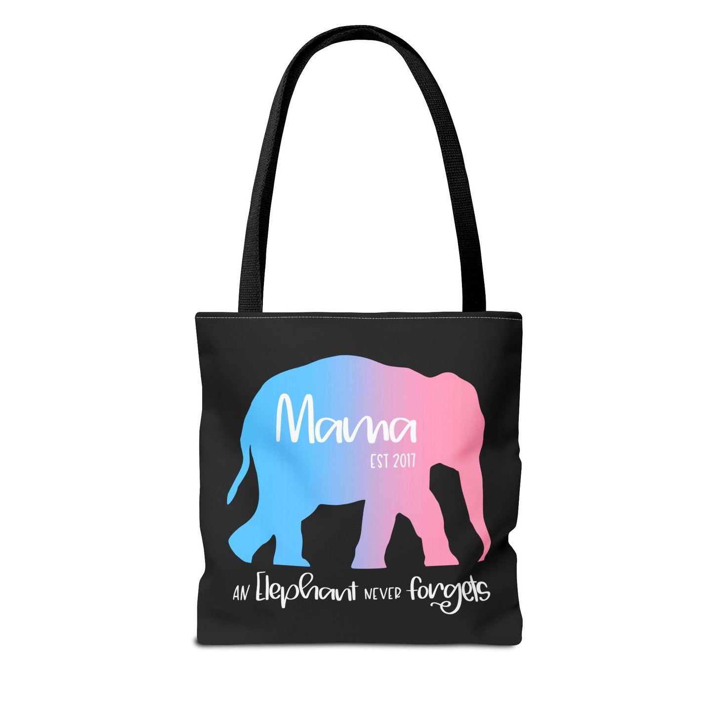 Mama/Papa Est Year Elephant Never Forgets—Baby Loss Remembrance (poly tote bag)