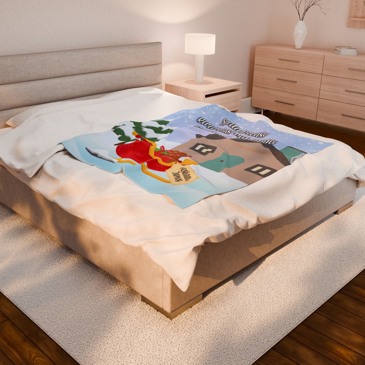 Santa please remember my angel baby w/Sleigh, Personalizable w/Name—Baby Loss Remembrance (minky velveteen blanket)