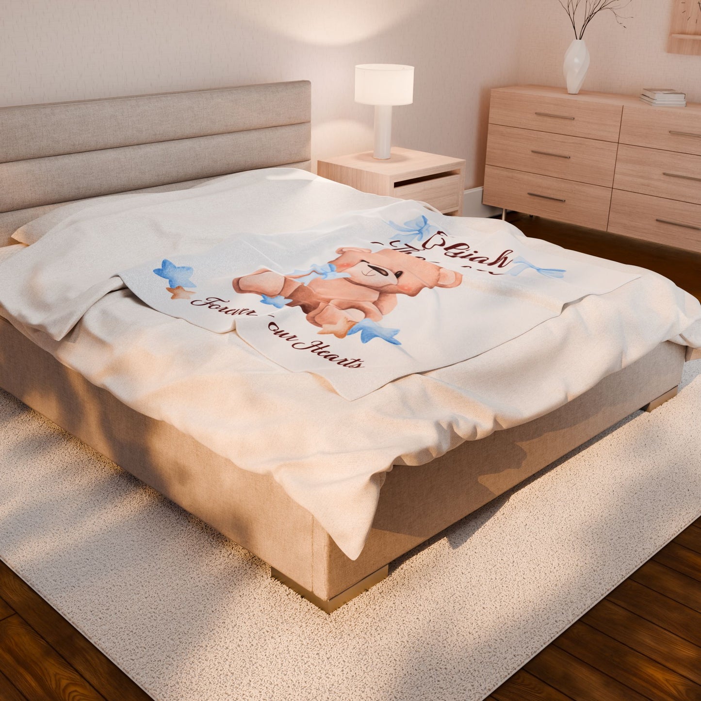 Teddy Bear Forever in our Hearts, Personalizable w/Name—Baby Loss Remembrance (minky velveteen blanket)