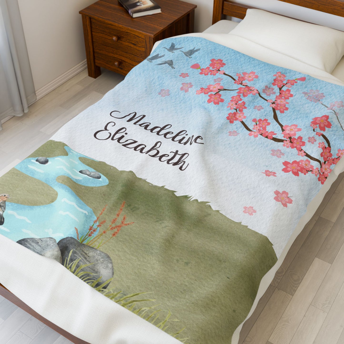 Cherry Blossoms Personalized w/Child's Name—Baby Loss Remembrance (minky velveteen blanket)