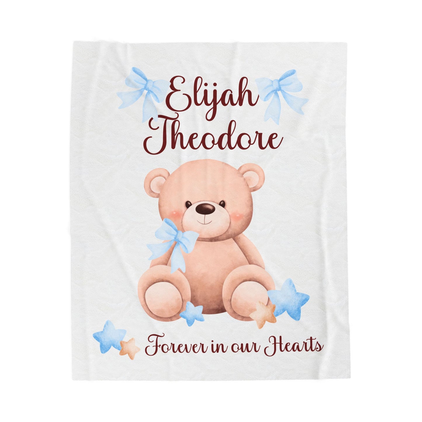 Teddy Bear Forever in our Hearts, Personalizable w/Name—Baby Loss Remembrance (minky velveteen blanket)