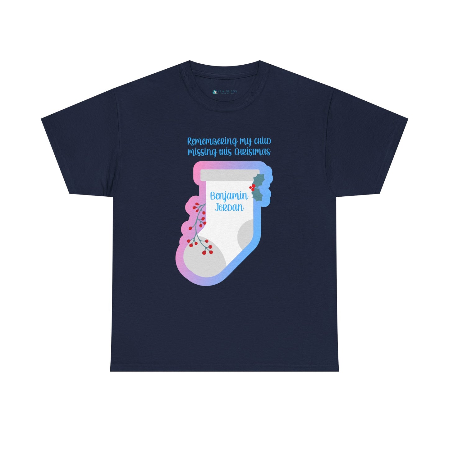 White Stocking Remembering my Child this Christmas; Personalize w/Name—Baby Loss Remembrance (unisex t-shirt)