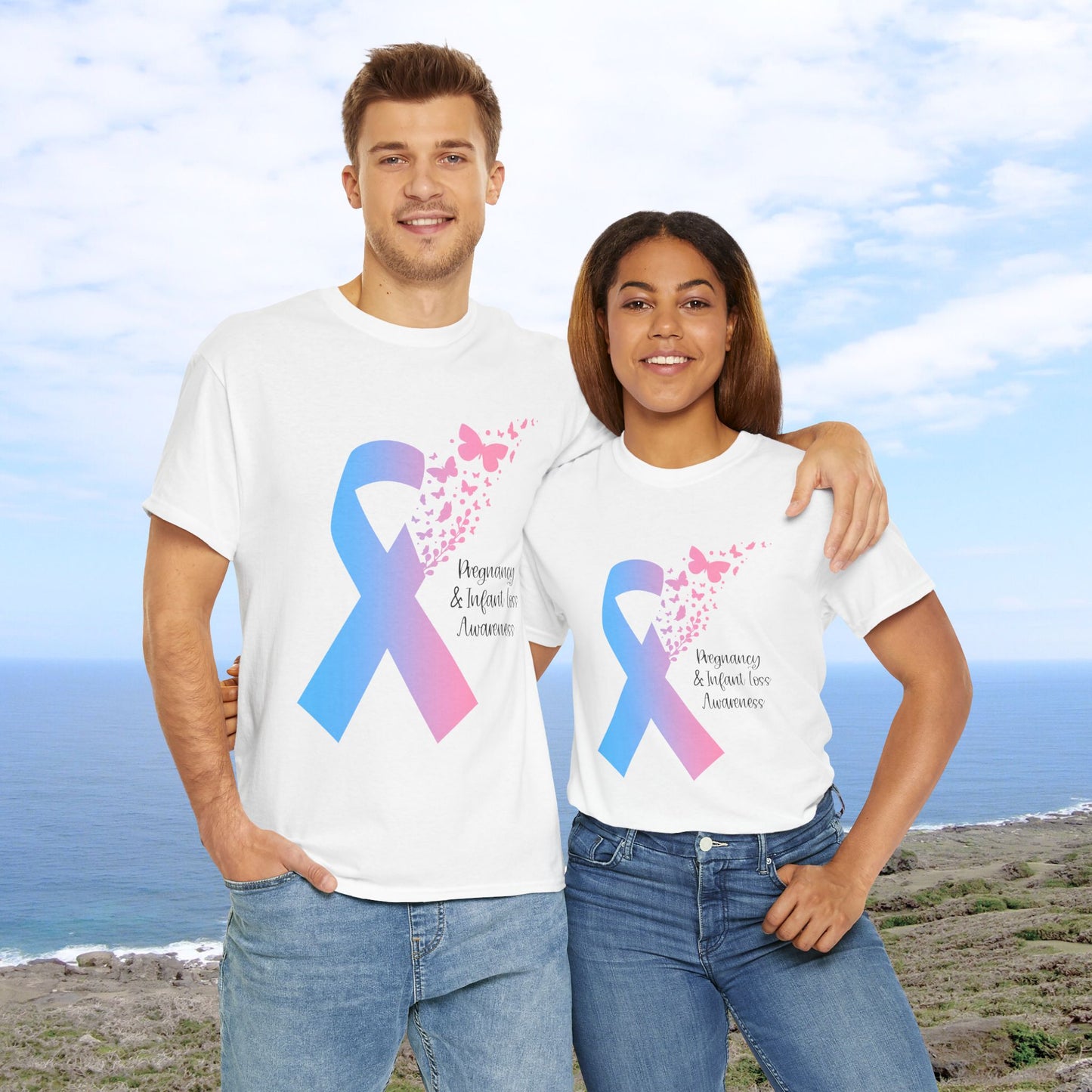 PAIL Awareness Ribbon with Butterflies—Baby Loss Awareness and Remembrance (unisex t-shirt)