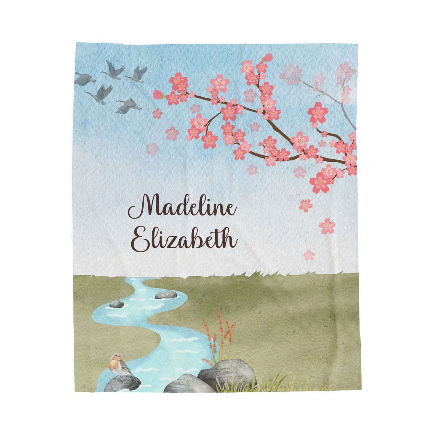 Cherry Blossoms Personalized w/Child's Name—Baby Loss Remembrance (minky velveteen blanket)