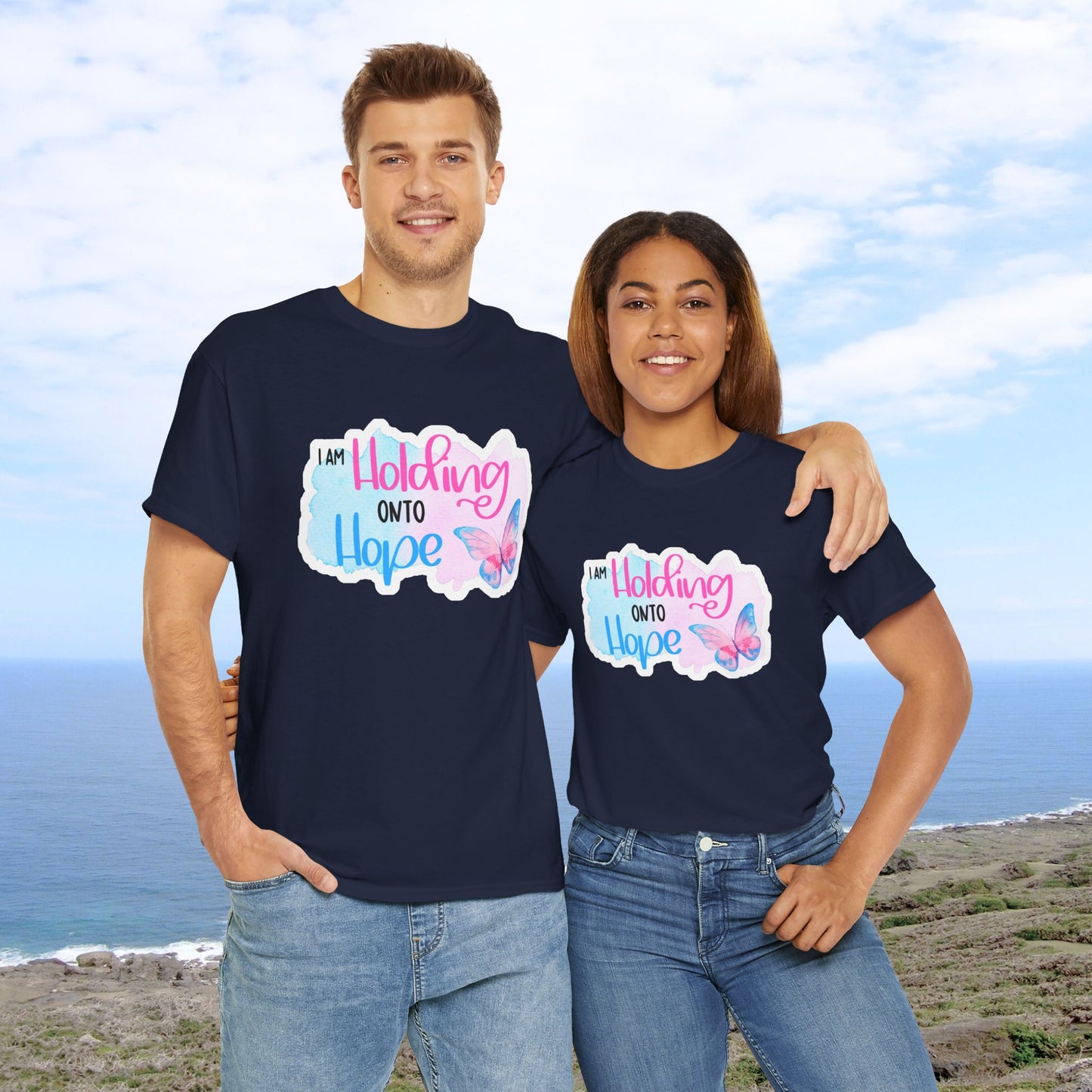 I am Holding onto Hope w/Butterfly—Life after Pregnancy Loss (unisex T-shirt)