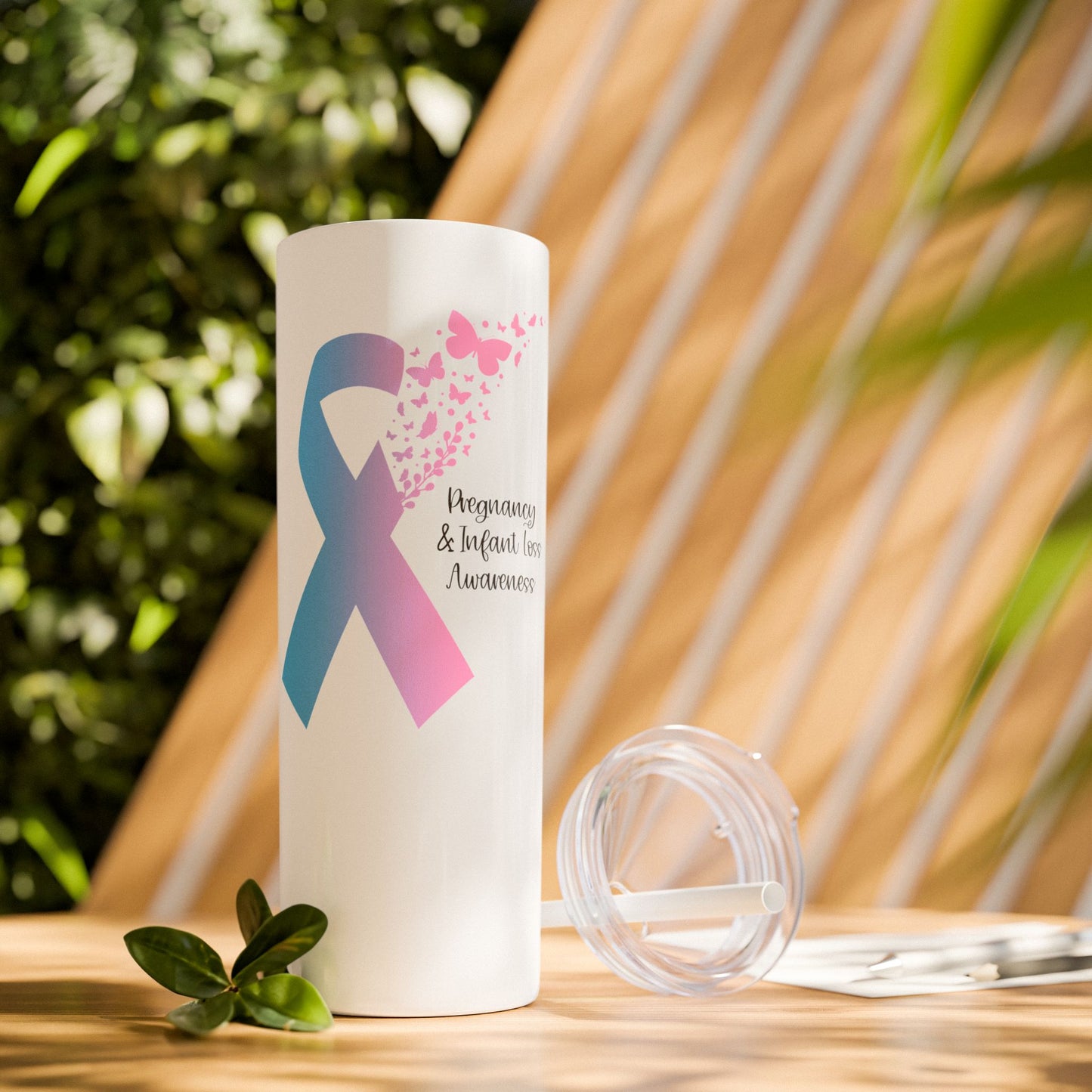 PAIL Awareness Ribbon with Butterflies—Baby Loss Awareness and Remembrance (stainless steel tumbler)