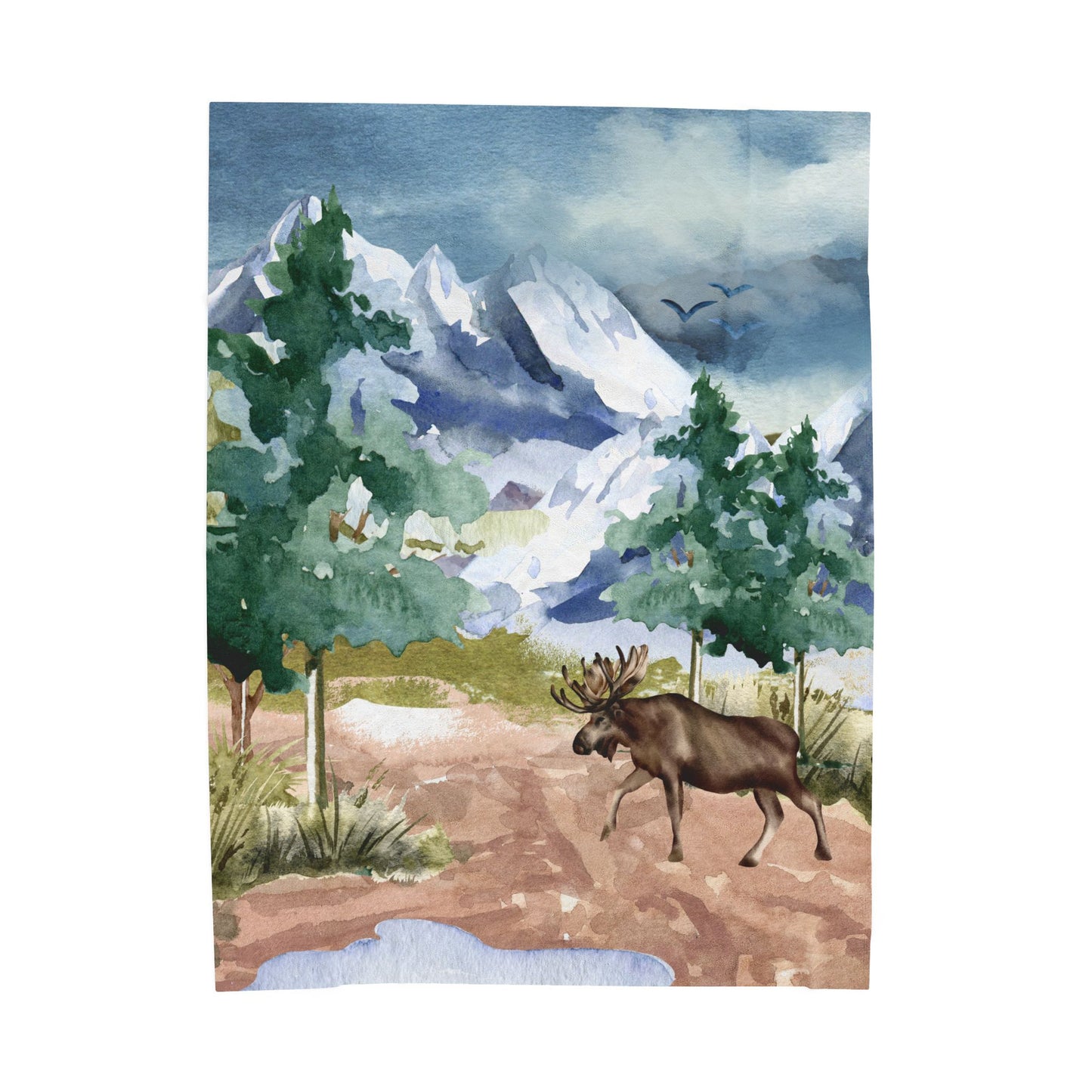 Moose in the Mountains—Nature Scenery (minky velveteen blanket)