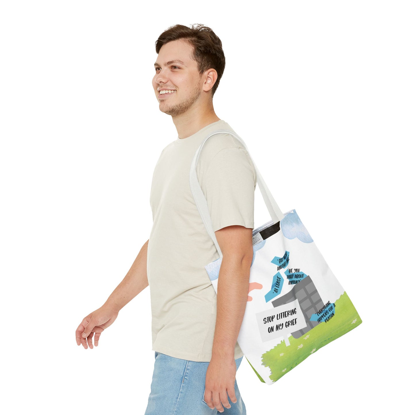 Platitudes in the Trash, Stop Littering on my Grief—Blunt, Sassy, Snarky Grief (poly tote bag)