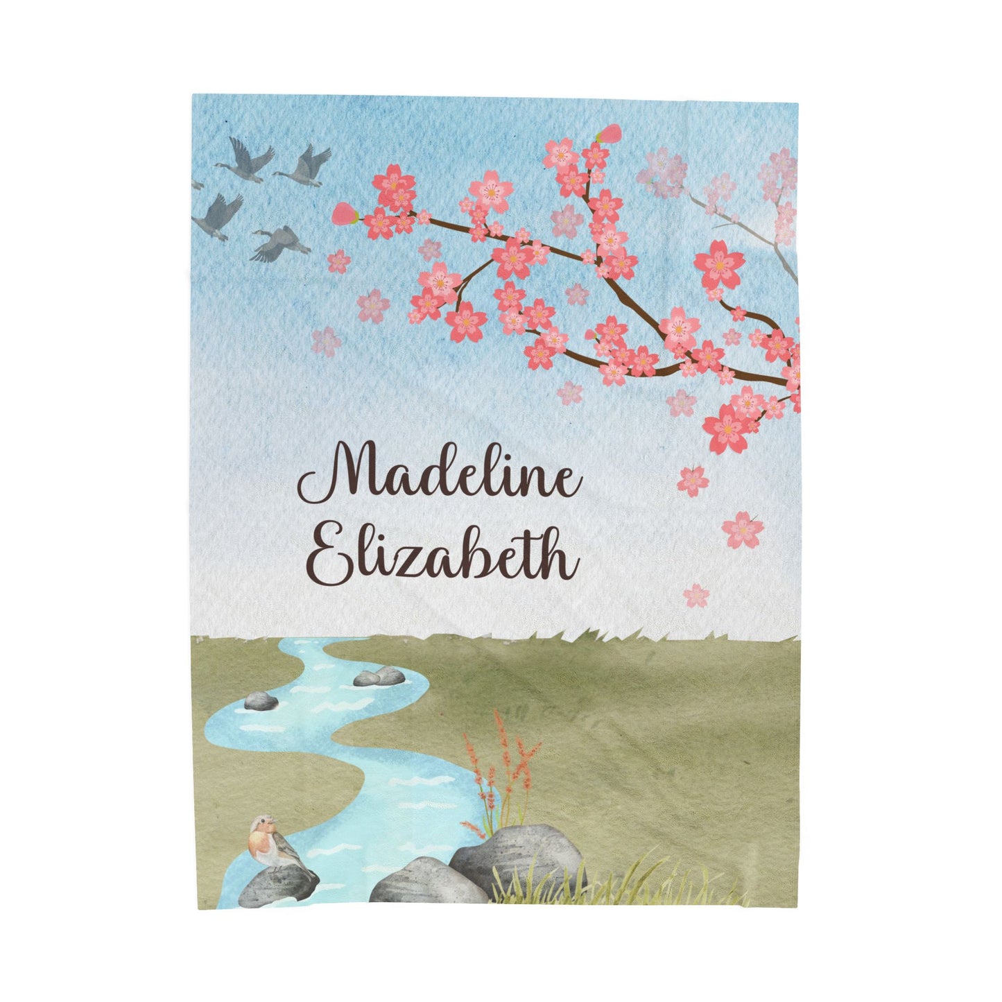 Cherry Blossoms Personalized w/Child's Name—Baby Loss Remembrance (minky velveteen blanket)