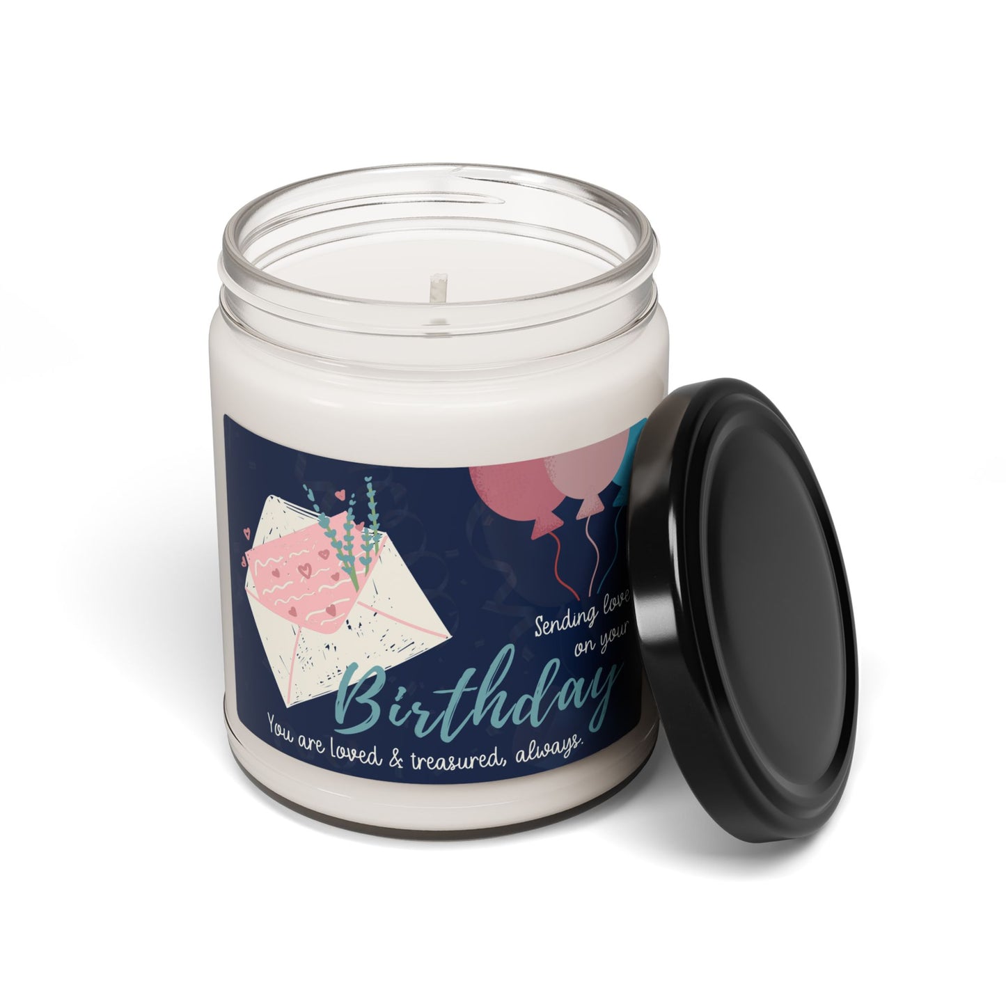 Floral Envelope w/Balloons, Sending Love on your Birthday—Memorial Baby Birthday (9 oz soy candle)