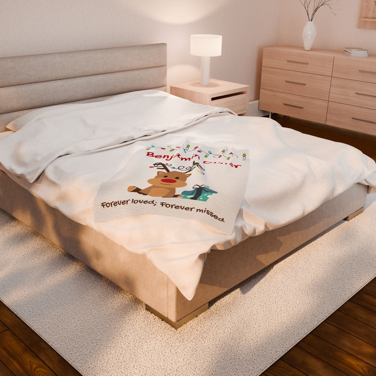 Reindeer Holidays Lights Personalizable w/Name—Baby Loss Remembrance (minky velveteen blanket)