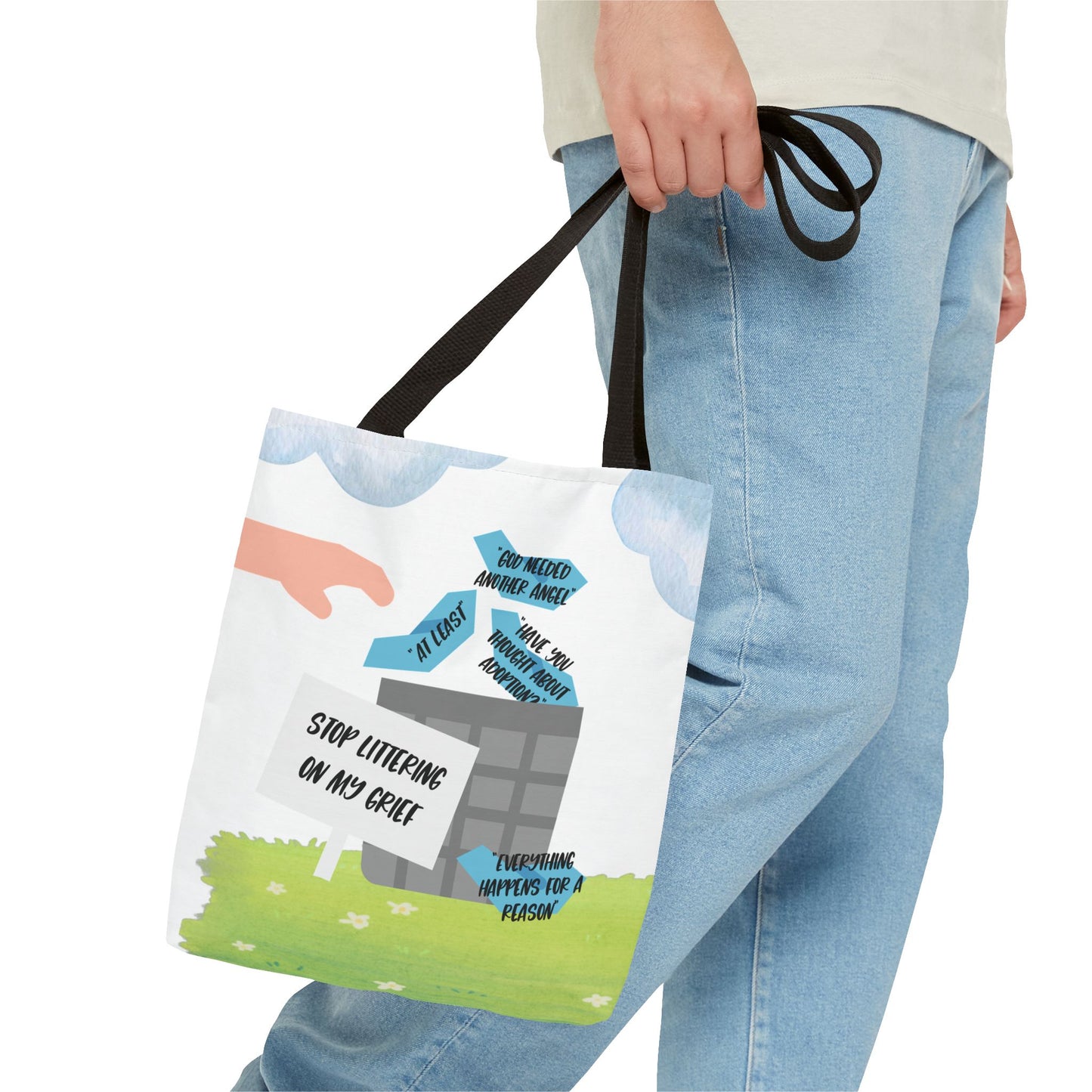Platitudes in the Trash, Stop Littering on my Grief—Blunt, Sassy, Snarky Grief (poly tote bag)