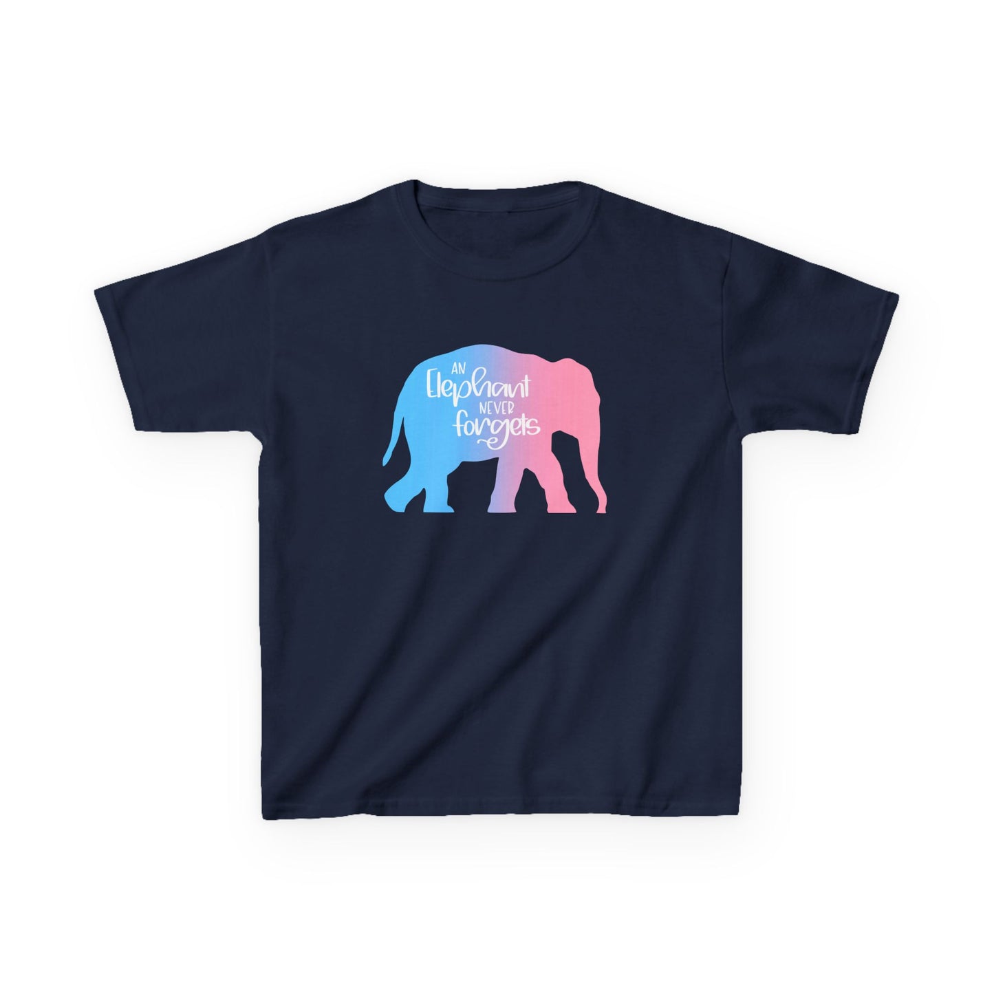 Gradient Elephant Never Forgets—Baby Loss Remembrance (unisex child's t-shirt)