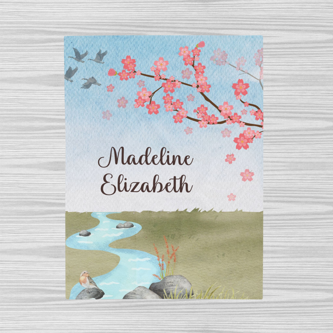 Cherry Blossoms Personalized w/Child's Name—Baby Loss Remembrance (minky velveteen blanket)