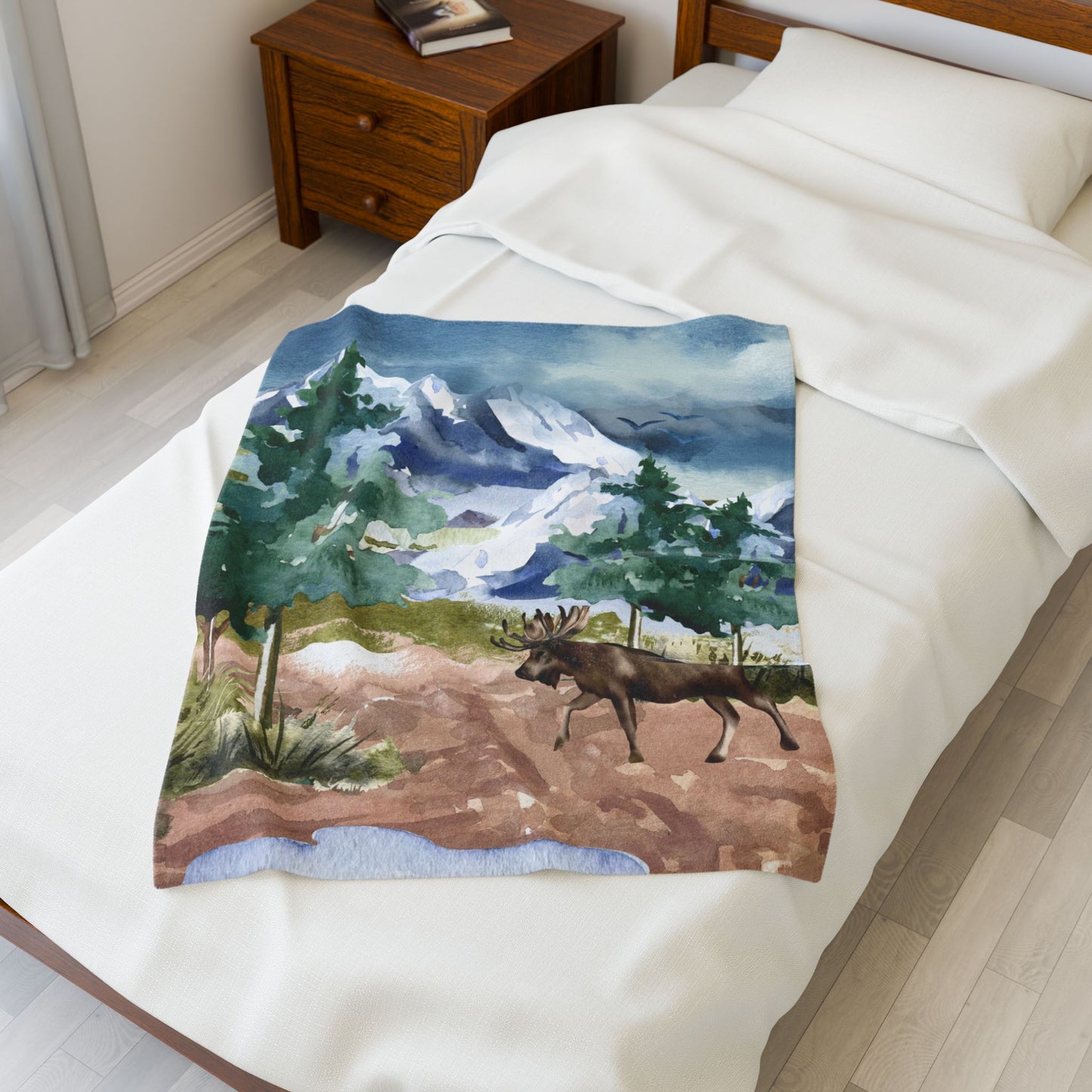 Moose in the Mountains—Nature Scenery (minky velveteen blanket)