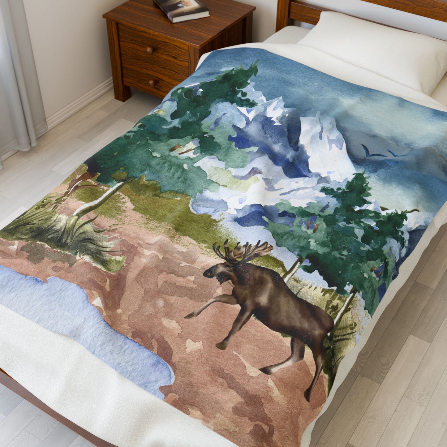 Moose in the Mountains—Nature Scenery (minky velveteen blanket)