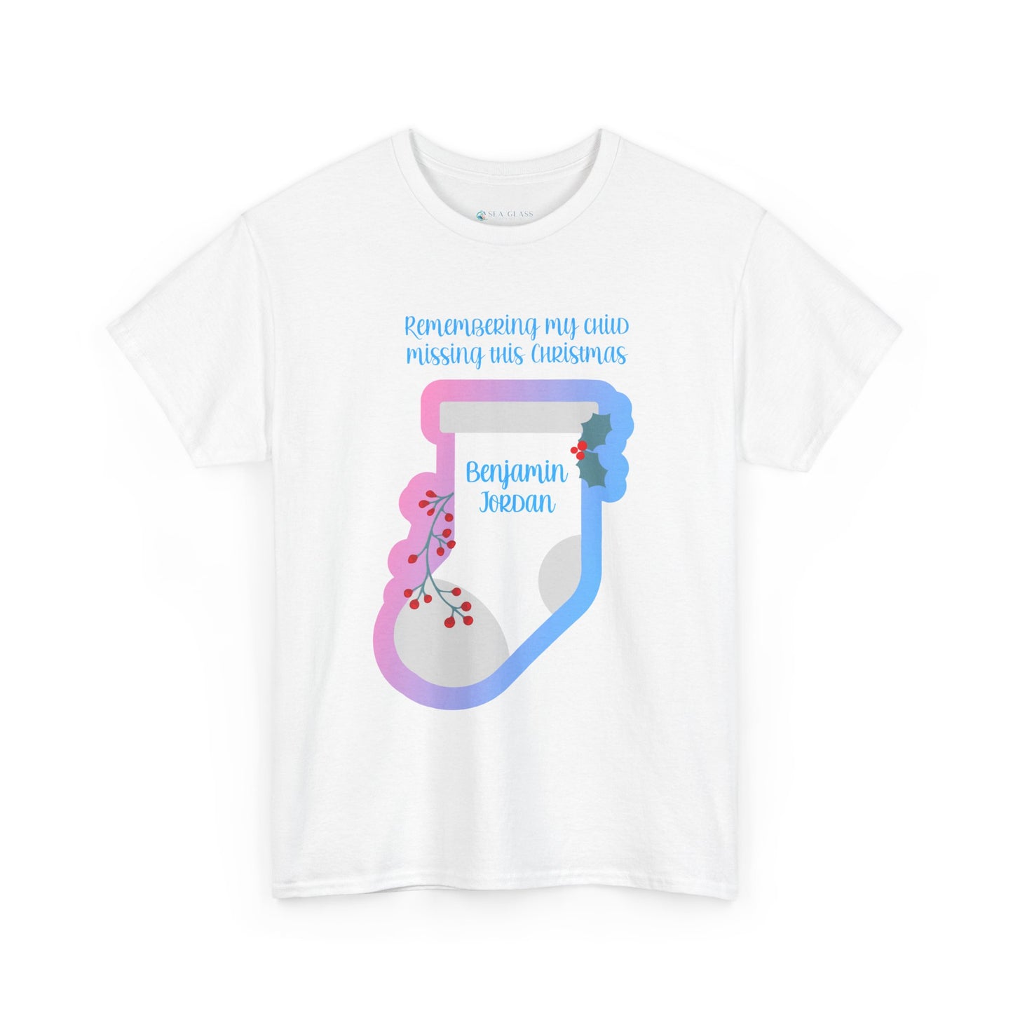 White Stocking Remembering my Child this Christmas; Personalize w/Name—Baby Loss Remembrance (unisex t-shirt)