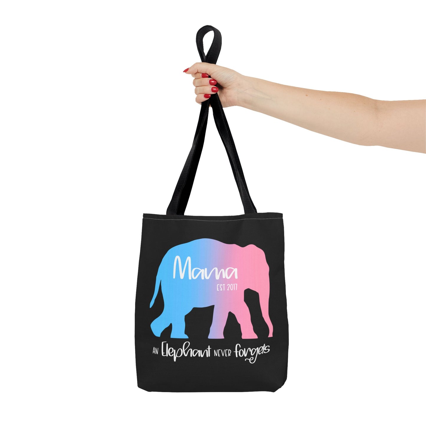 Mama/Papa Est Year Elephant Never Forgets—Baby Loss Remembrance (poly tote bag)
