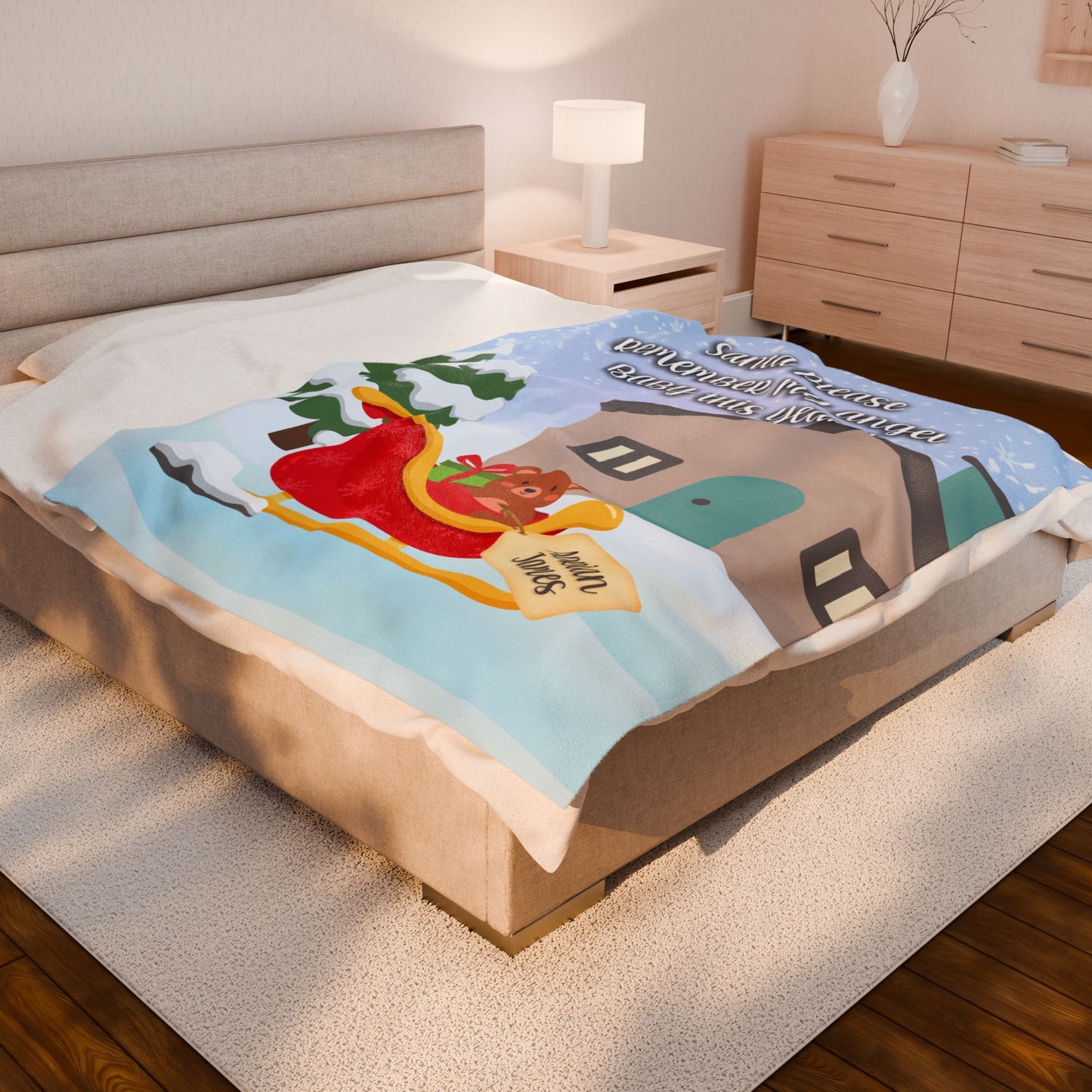 Santa please remember my angel baby w/Sleigh, Personalizable w/Name—Baby Loss Remembrance (minky velveteen blanket)