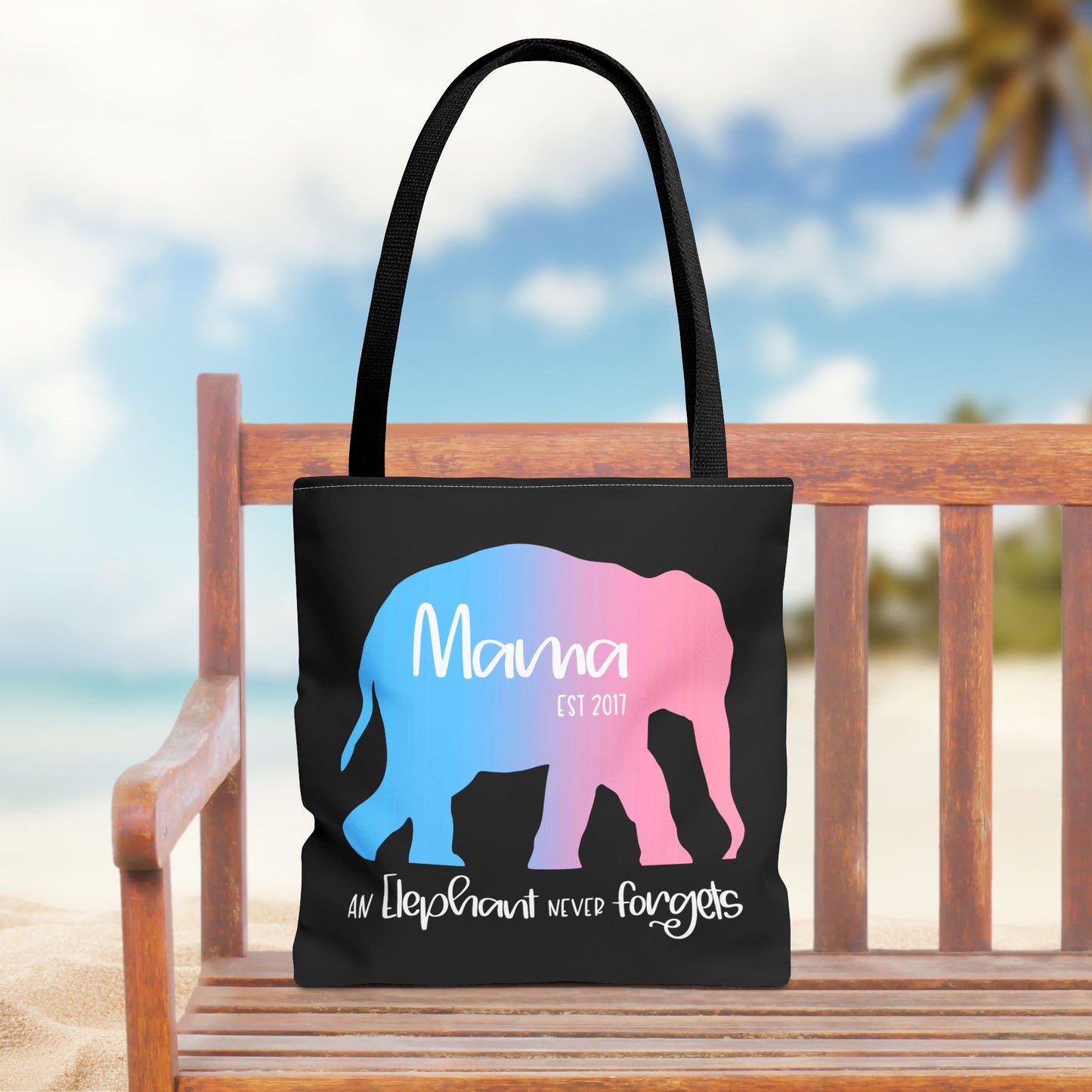Mama/Papa Est Year Elephant Never Forgets—Baby Loss Remembrance (poly tote bag)