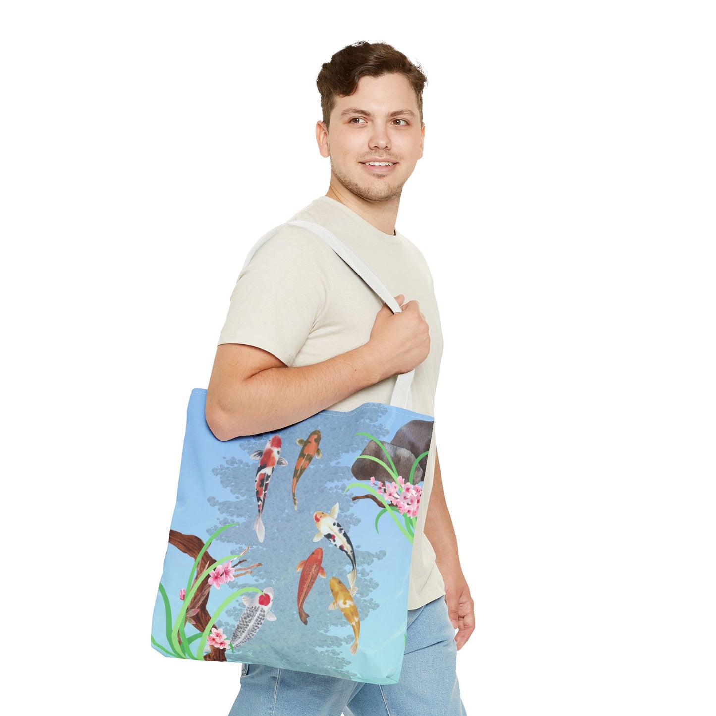 Koi Fish Swimming—Nature Scenery (poly tote bag)