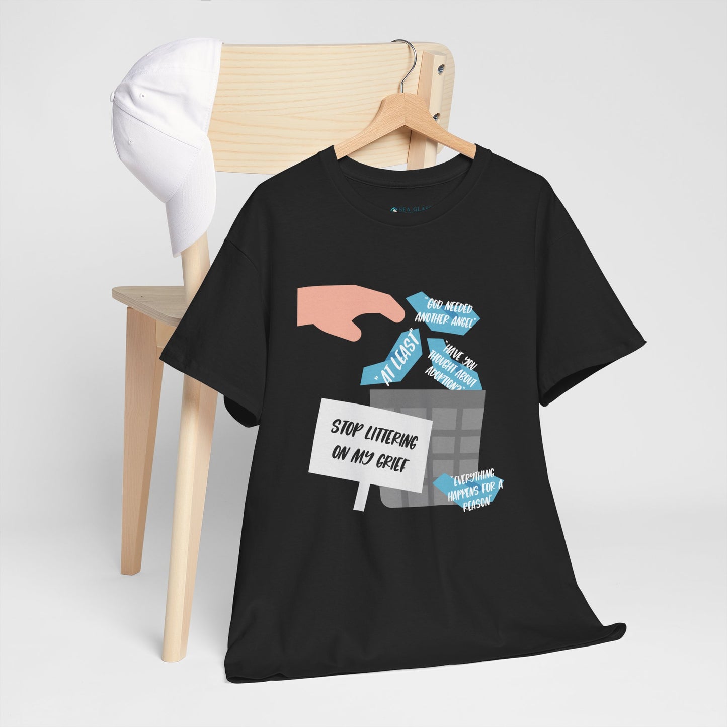 Platitudes in the Trash, Stop Littering on my Grief—Grief Awareness and Education (unisex t-shirt)
