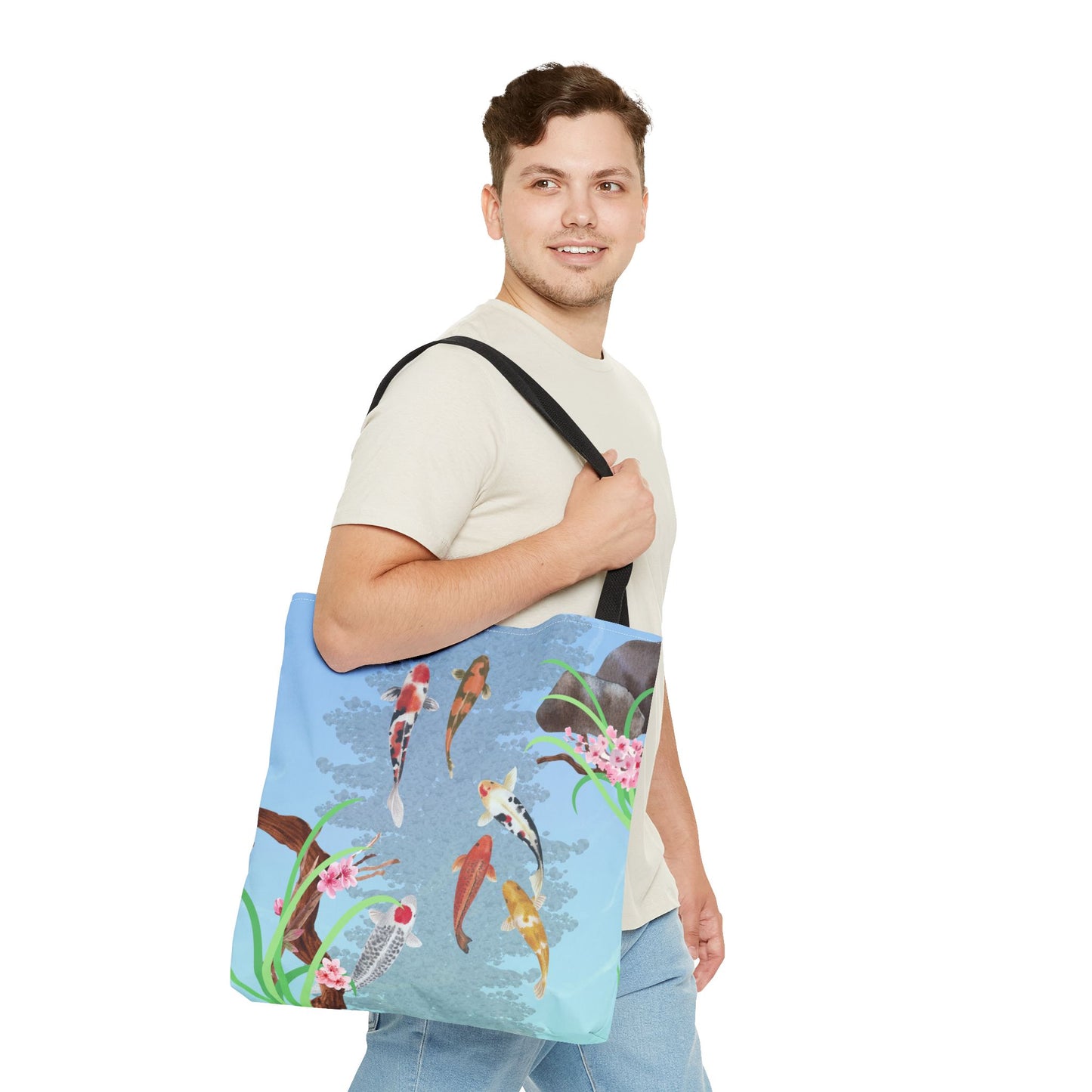 Koi Fish Swimming—Nature Scenery (poly tote bag)