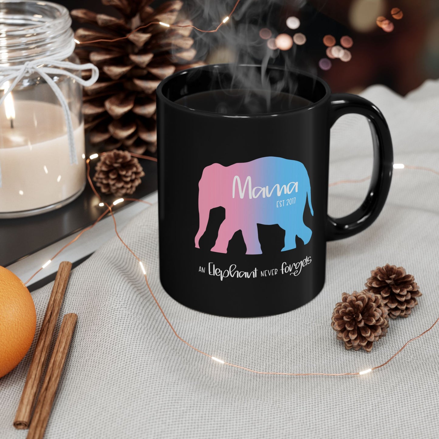 Mama/Papa Est Year Elephant Never Forgets—Baby Loss Remembrance (ceramic coffee mug)