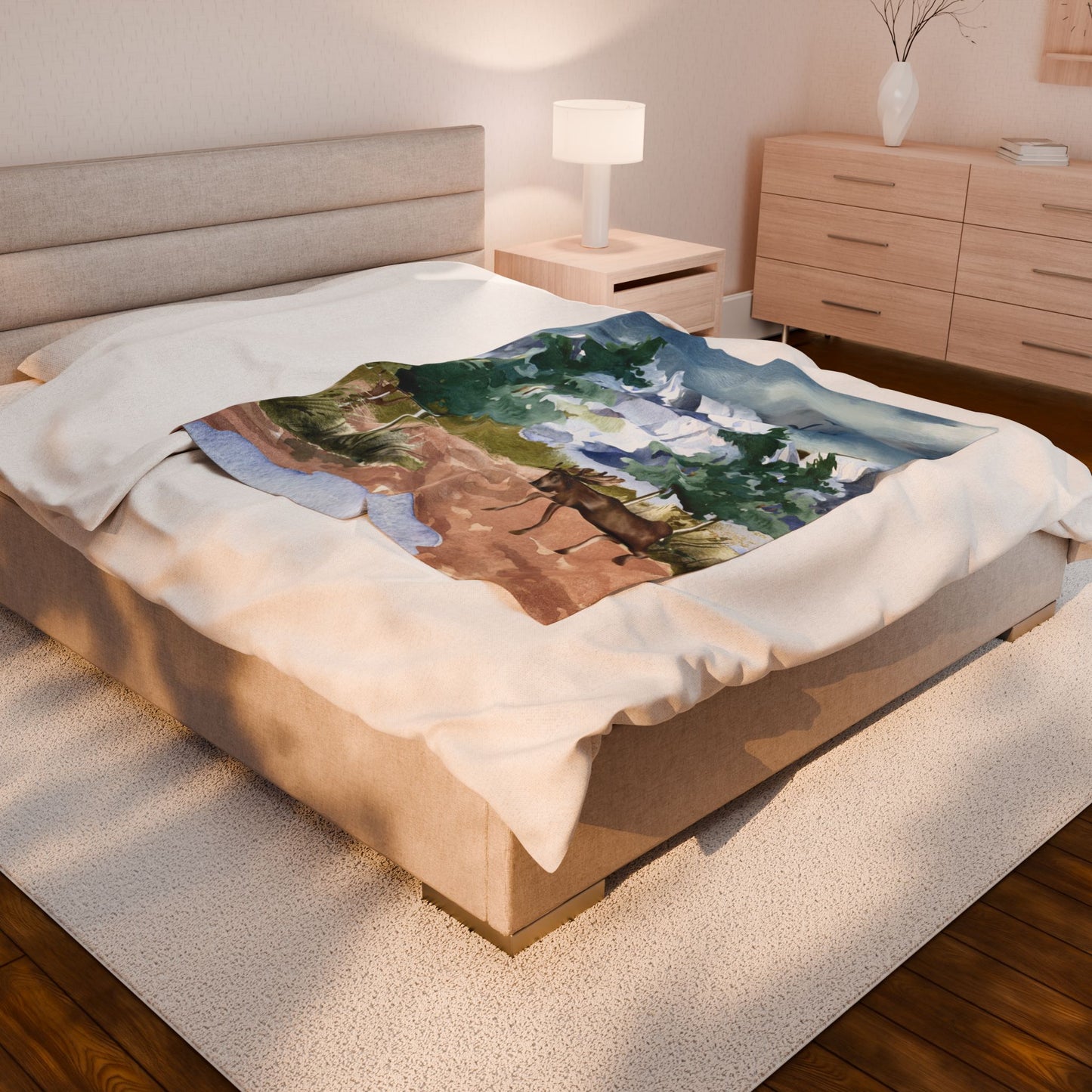 Moose in the Mountains—Nature Scenery (minky velveteen blanket)