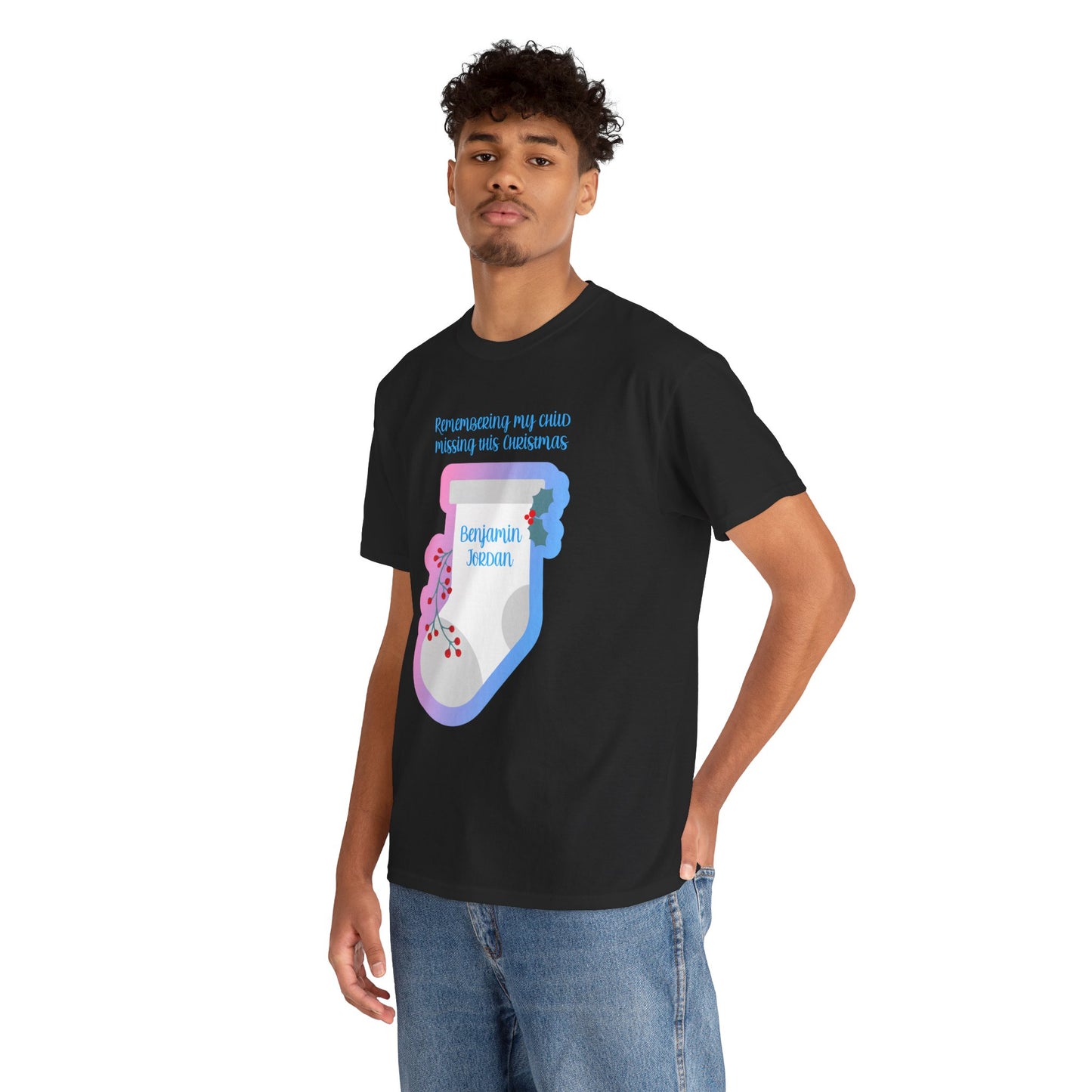 White Stocking Remembering my Child this Christmas; Personalize w/Name—Baby Loss Remembrance (unisex t-shirt)