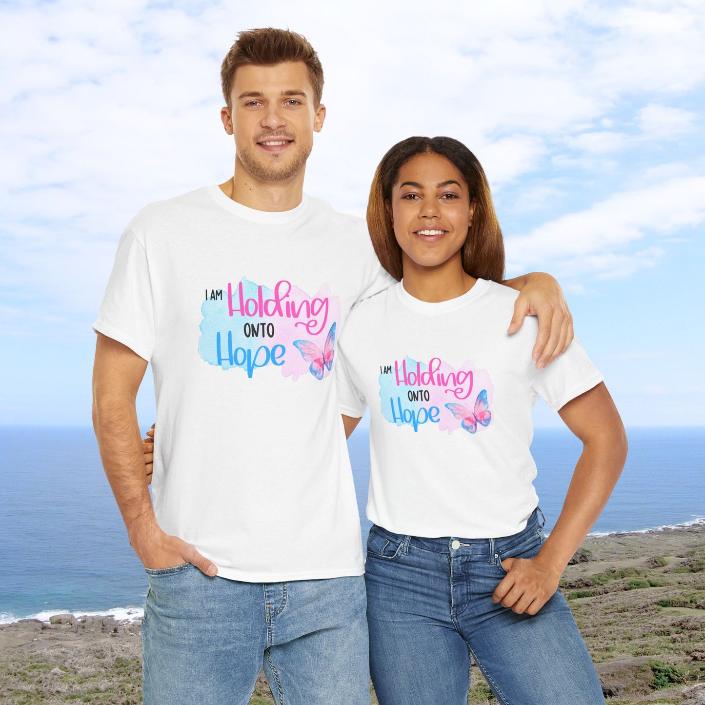 I am Holding onto Hope w/Butterfly—Life after Pregnancy Loss (unisex T-shirt)