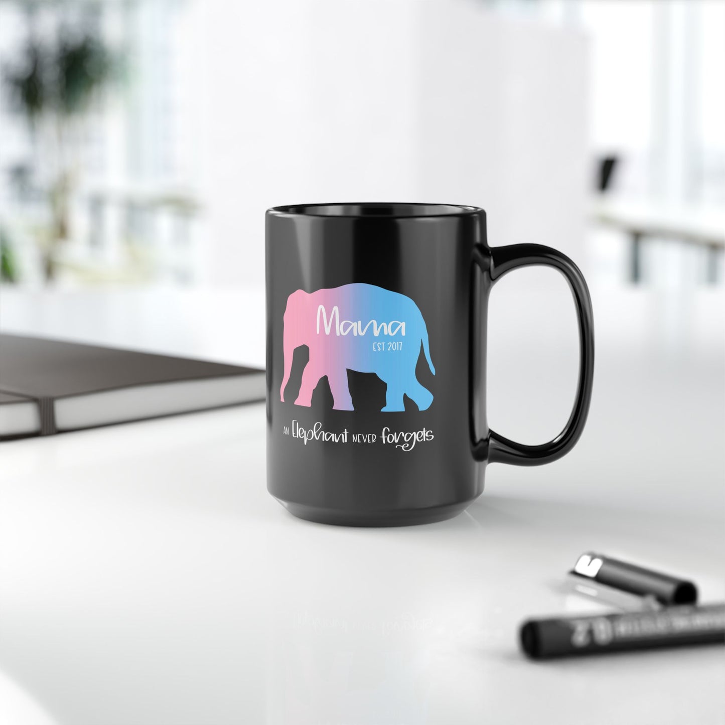 Mama/Papa Est Year Elephant Never Forgets—Baby Loss Remembrance (ceramic coffee mug)